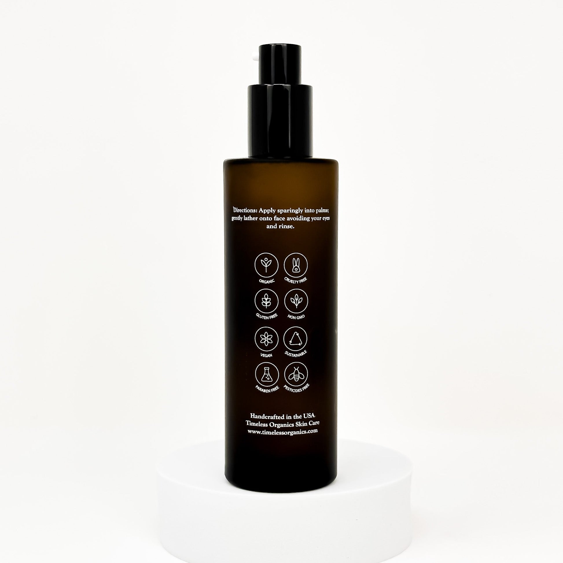 Clarifying Acne Cleanser bottle with organic ingredients for soothing and healing acne-prone skin.