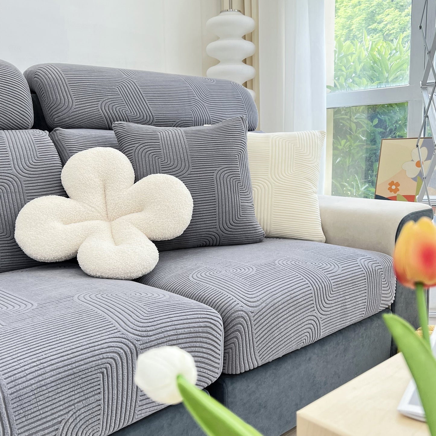 Stretch Couch Cushion Covers, Washable Chaise Lounge Sofa Slipcover, Elastic Furniture Protector for Pets, Kid on modern couch