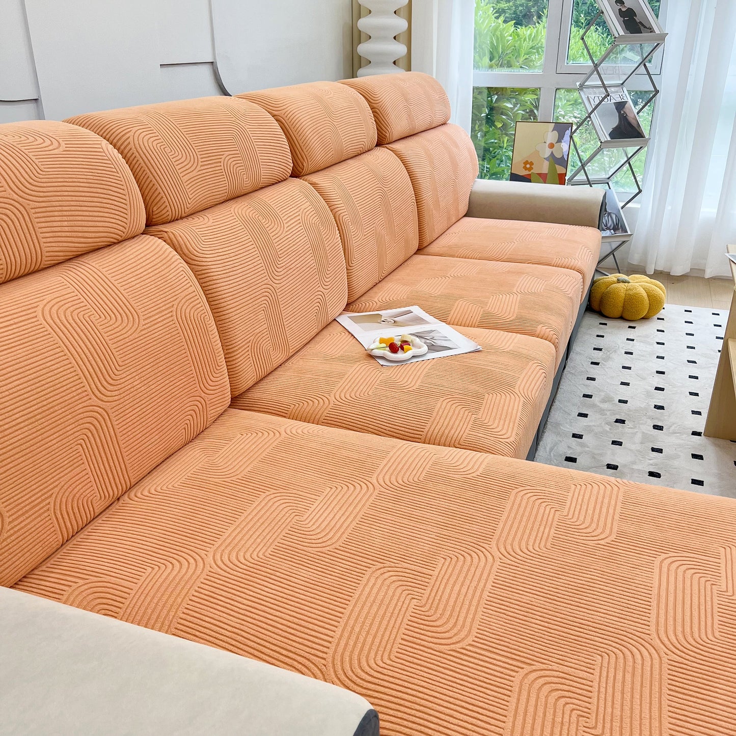 Stretch Couch Cushion Covers, Washable Chaise Lounge Sofa Slipcover, Elastic Furniture Protector for Pets, Kid on modern sofa