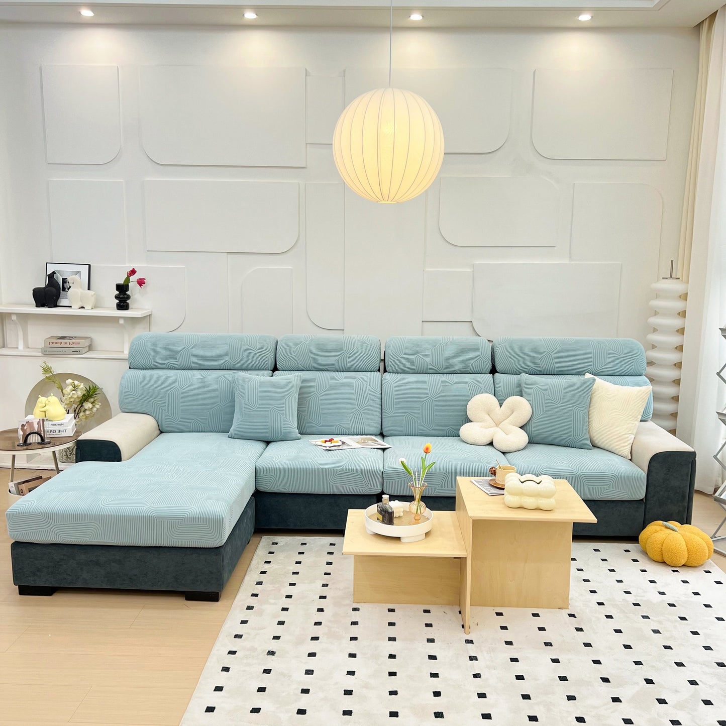 Stretch Couch Cushion Covers, Washable Chaise Lounge Sofa Slipcover, Elastic Furniture Protector for Pets, Kid on modern sofa