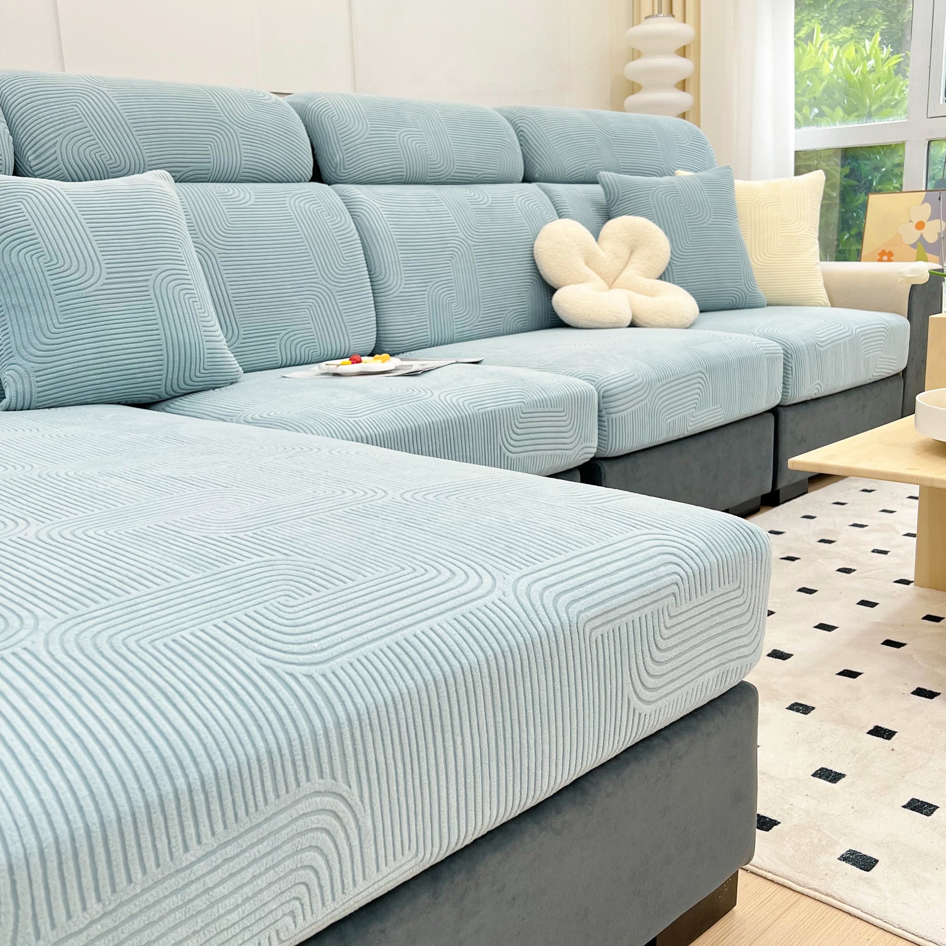 Stretch Couch Cushion Covers, Washable Chaise Lounge Sofa Slipcover, Elastic Furniture Protector for Pets, Kid on modern sofa