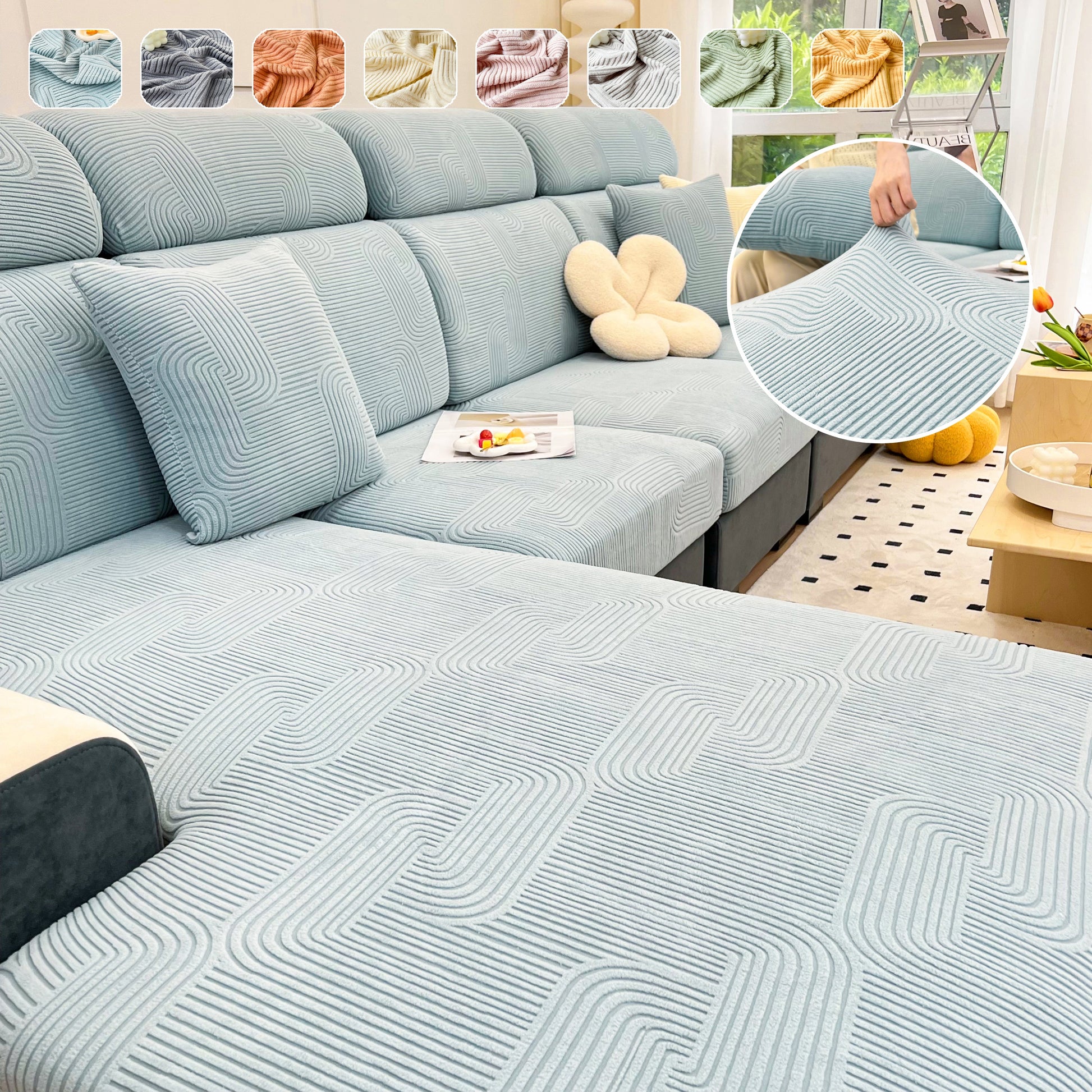 Stretch Couch Cushion Covers, Washable Chaise Lounge Sofa Slipcover, Elastic Furniture Protector for Pets, Kid on modern sofa