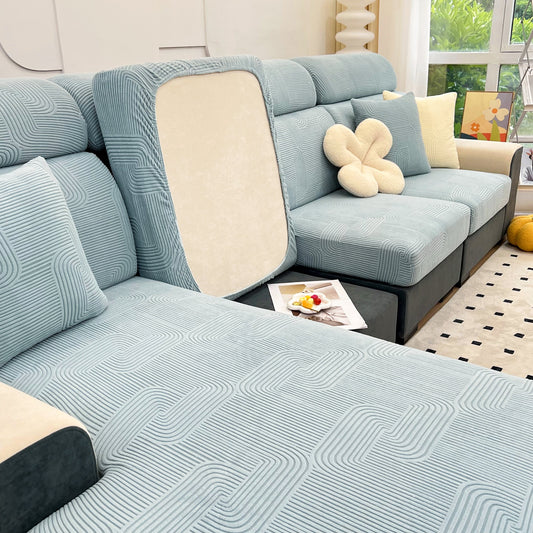 Stretch Couch Cushion Covers, Washable Chaise Lounge Sofa Slipcover, Elastic Furniture Protector for Pets, Kid on modern sofa.