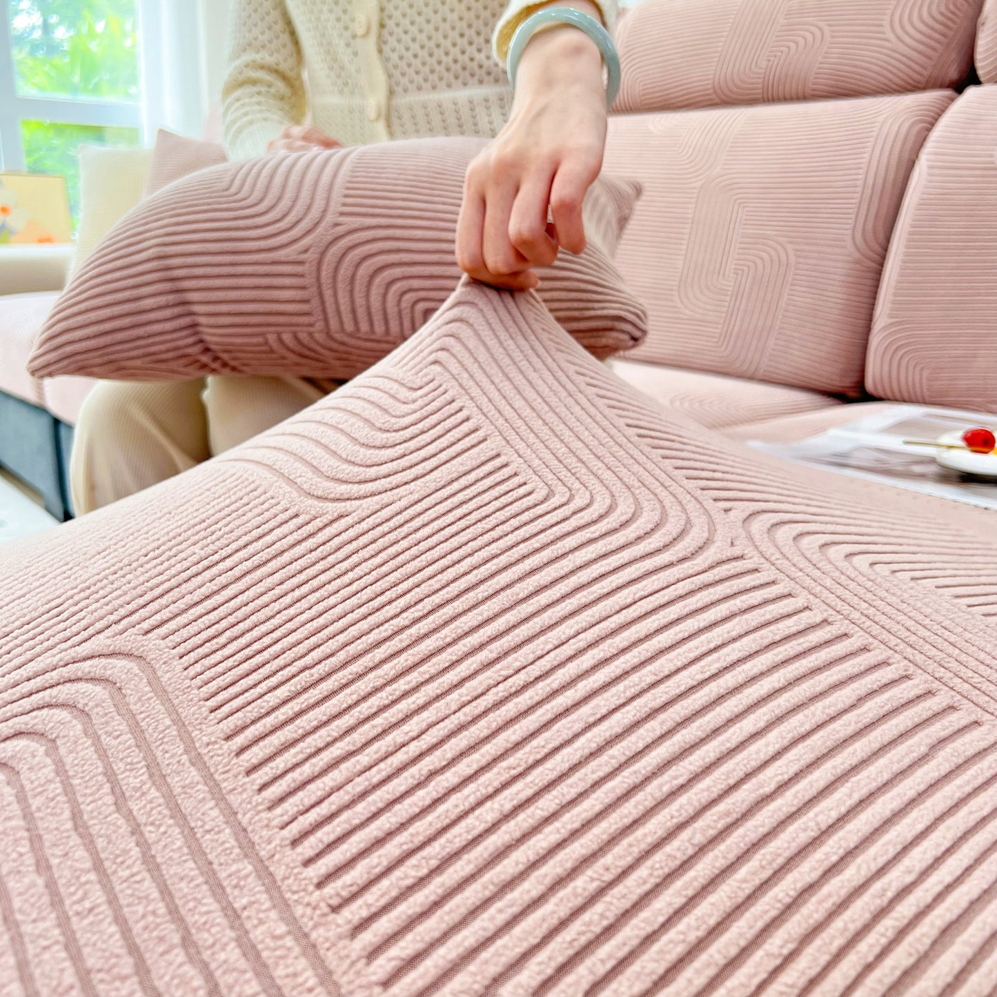 Stretch Couch Cushion Covers, Washable Chaise Lounge Sofa Slipcover, Elastic Furniture Protector for Pets, Kid on couch