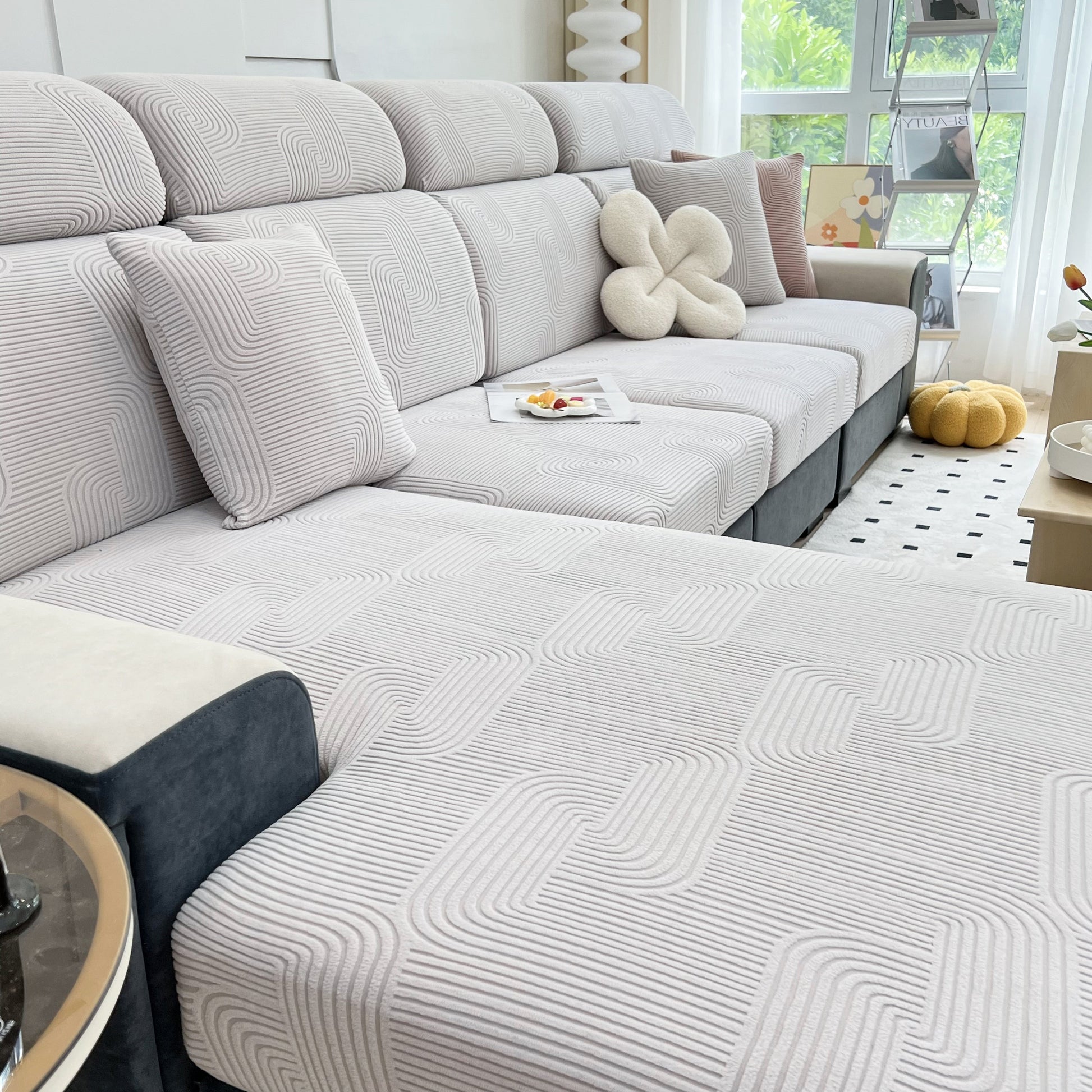 Stretch Couch Cushion Covers, Washable Chaise Lounge Sofa Slipcover, Elastic Furniture Protector for Pets, Kid on modern sofa