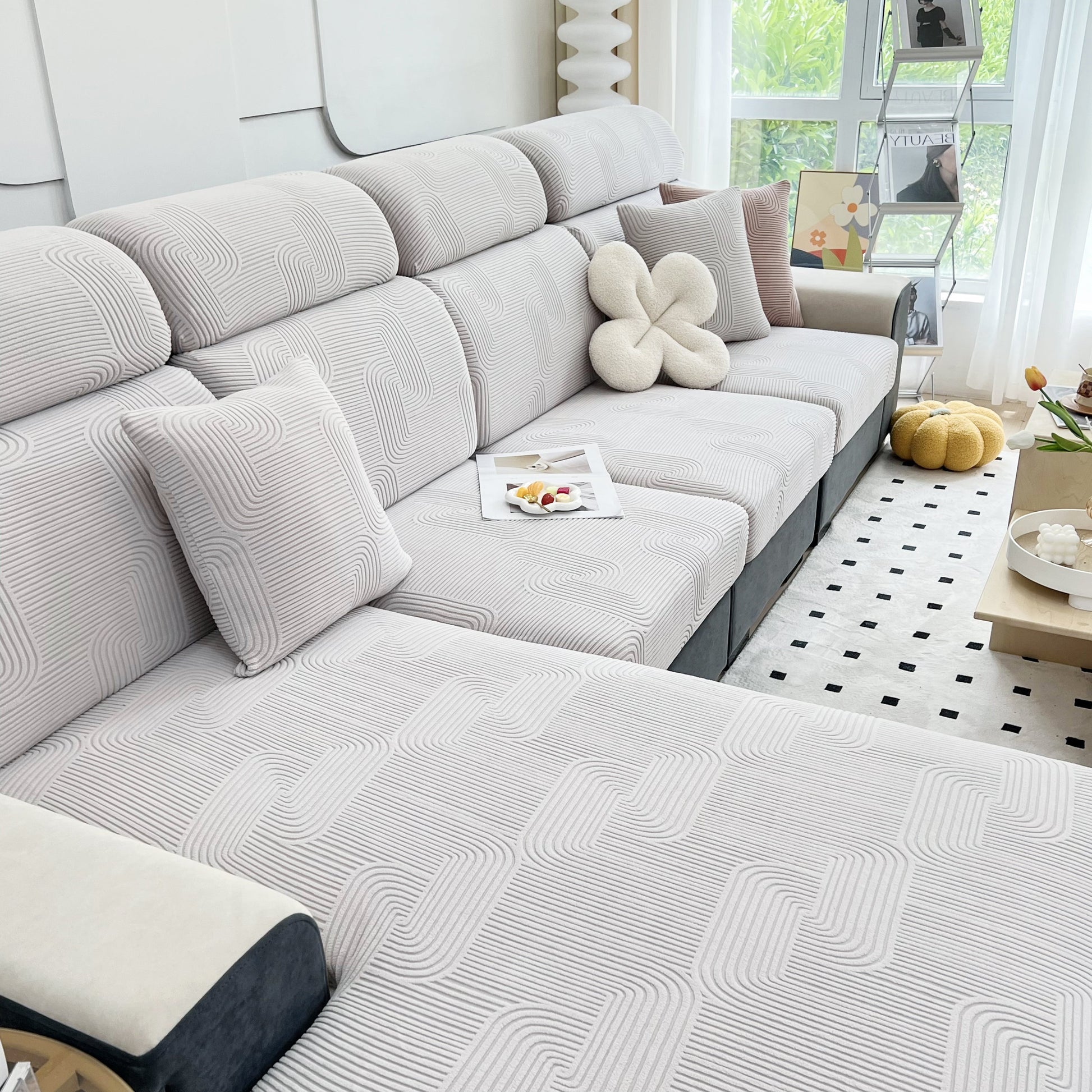 Stretch Couch Cushion Covers, Washable Chaise Lounge Sofa Slipcover, Elastic Furniture Protector for Pets, Kid on modern sofa