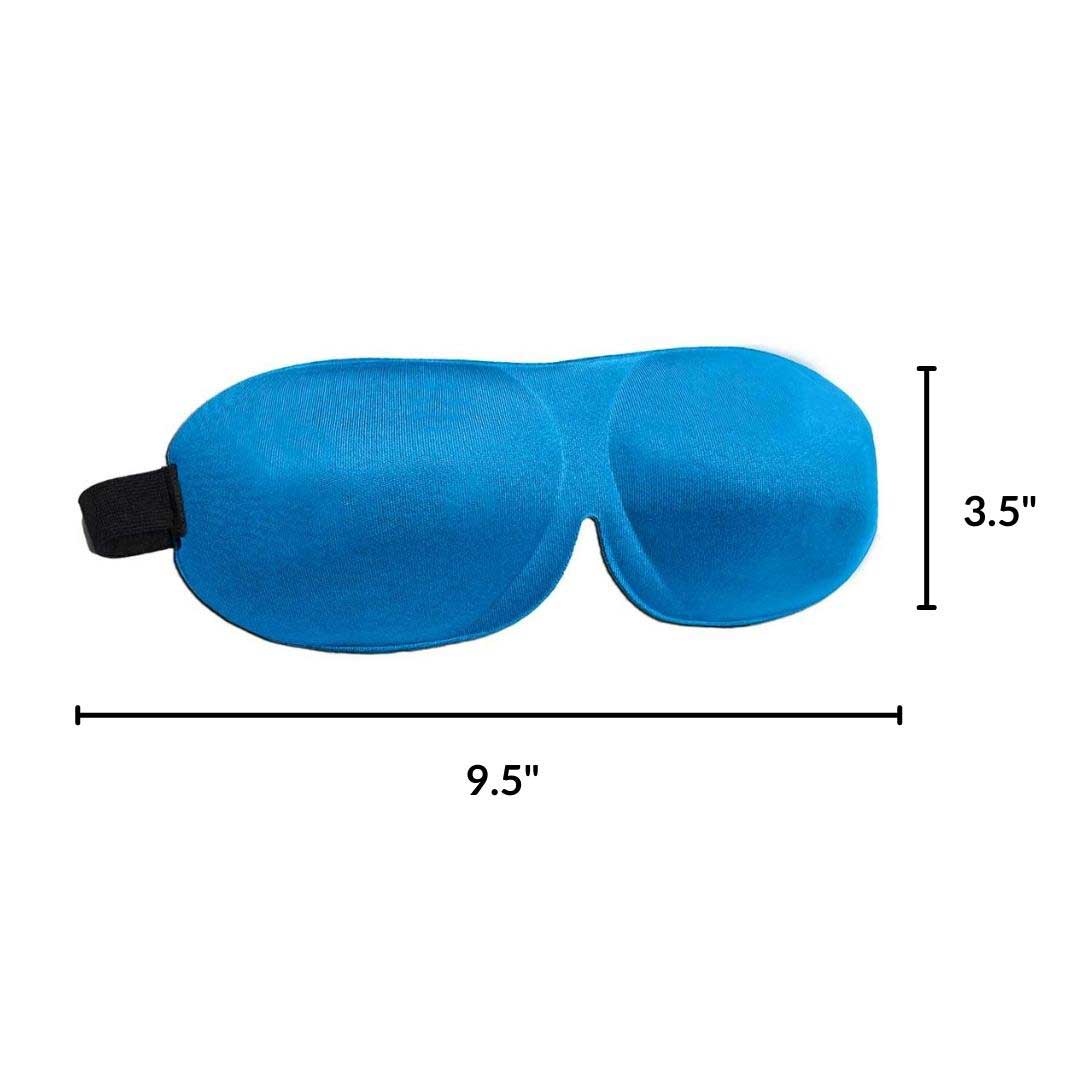 Beauty Sleep | Deep Domed Eye Mask in blue with dimensions 9.5 inches by 3.5 inches, features adjustable strap for comfort.