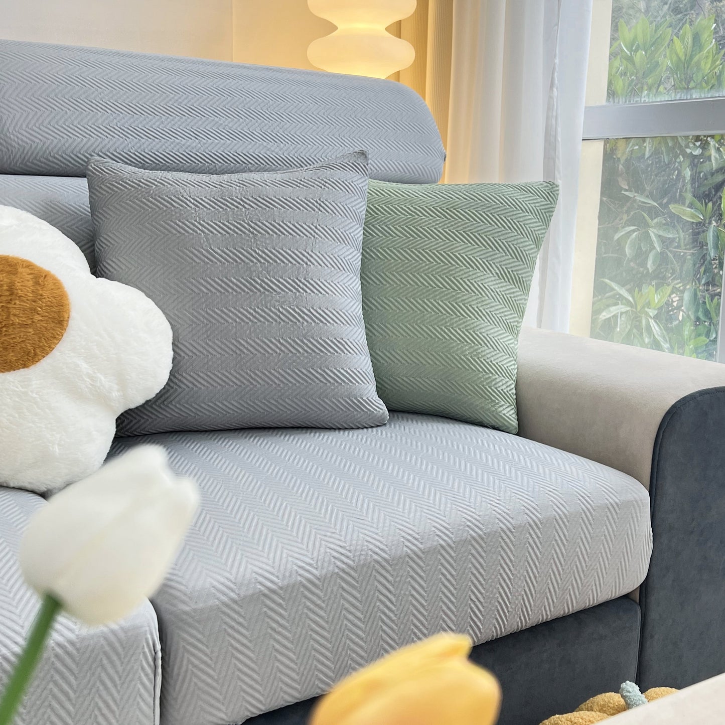 Cooling Stretchy Replacement Couch Cushion Covers for Sectional, Individual Couch Seat Cushion Covers on a stylish sofa.