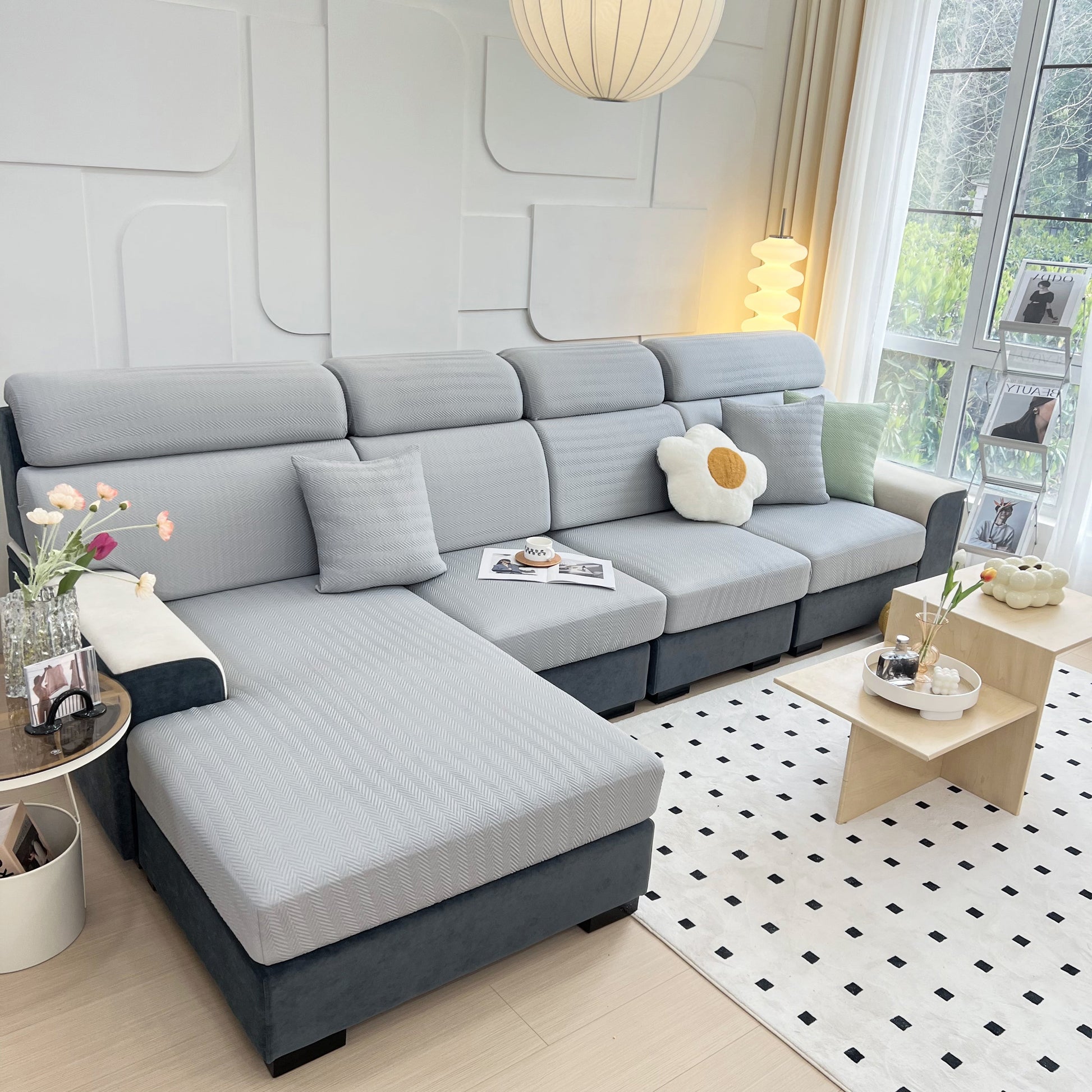Cooling Stretchy Replacement Couch Cushion Covers for Sectional, Individual Couch Seat Cushion Covers on a modern sectional sofa