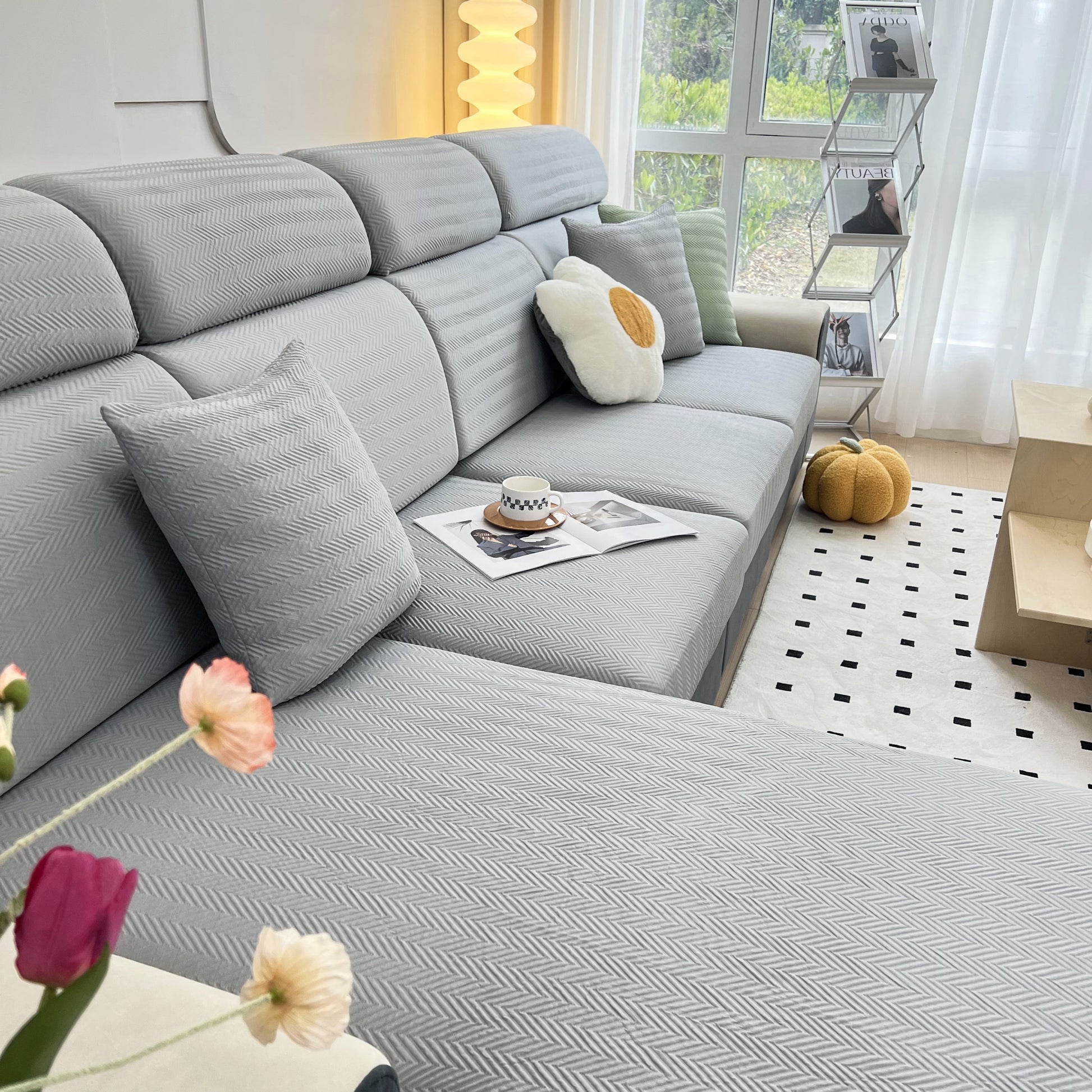 Cooling Stretchy Replacement Couch Cushion Covers for Sectional, Individual Couch Seat Cushion Covers on modern sectional sofa