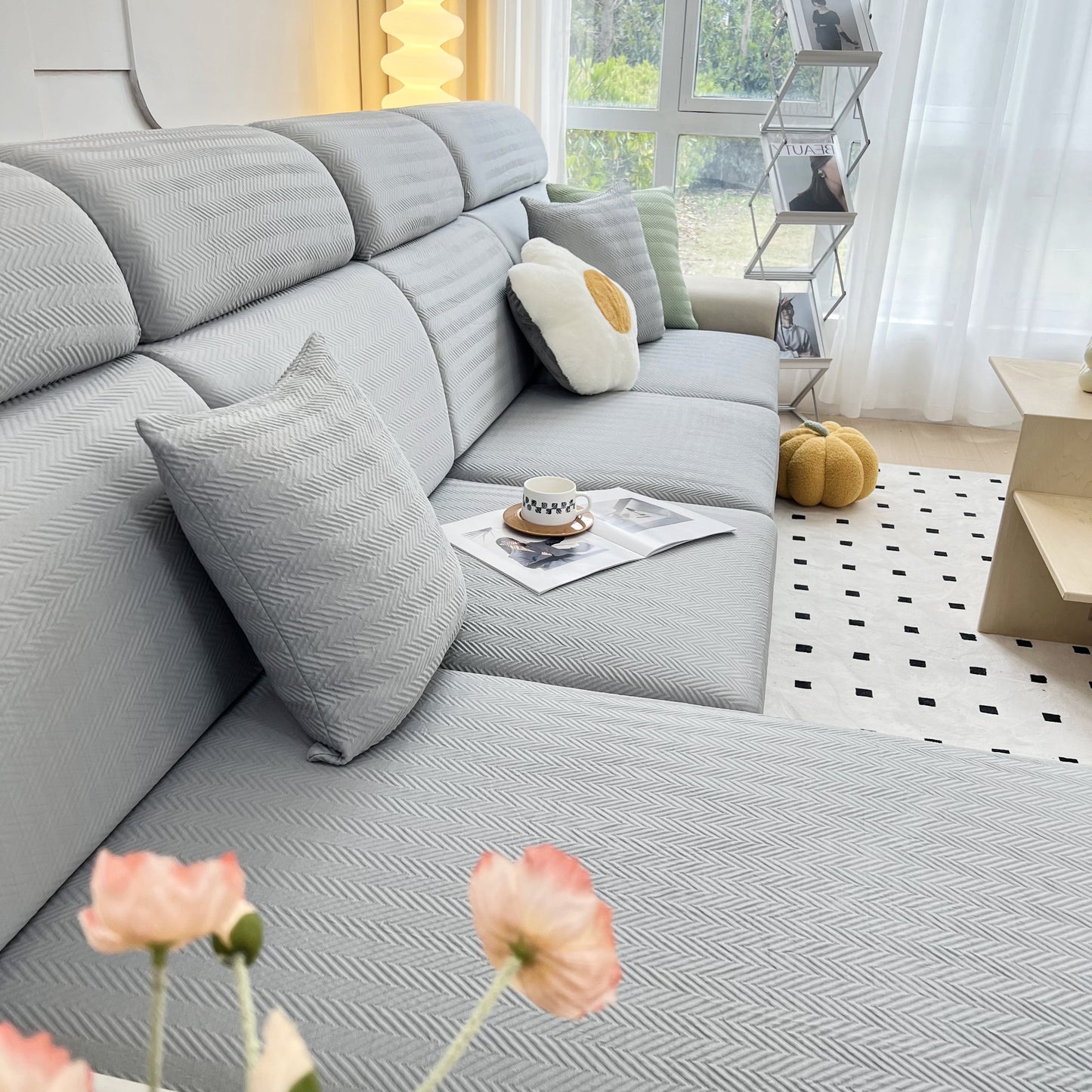 Cooling Stretchy Replacement Couch Cushion Covers for Sectional, Individual Couch Seat Cushion Covers on gray sofa