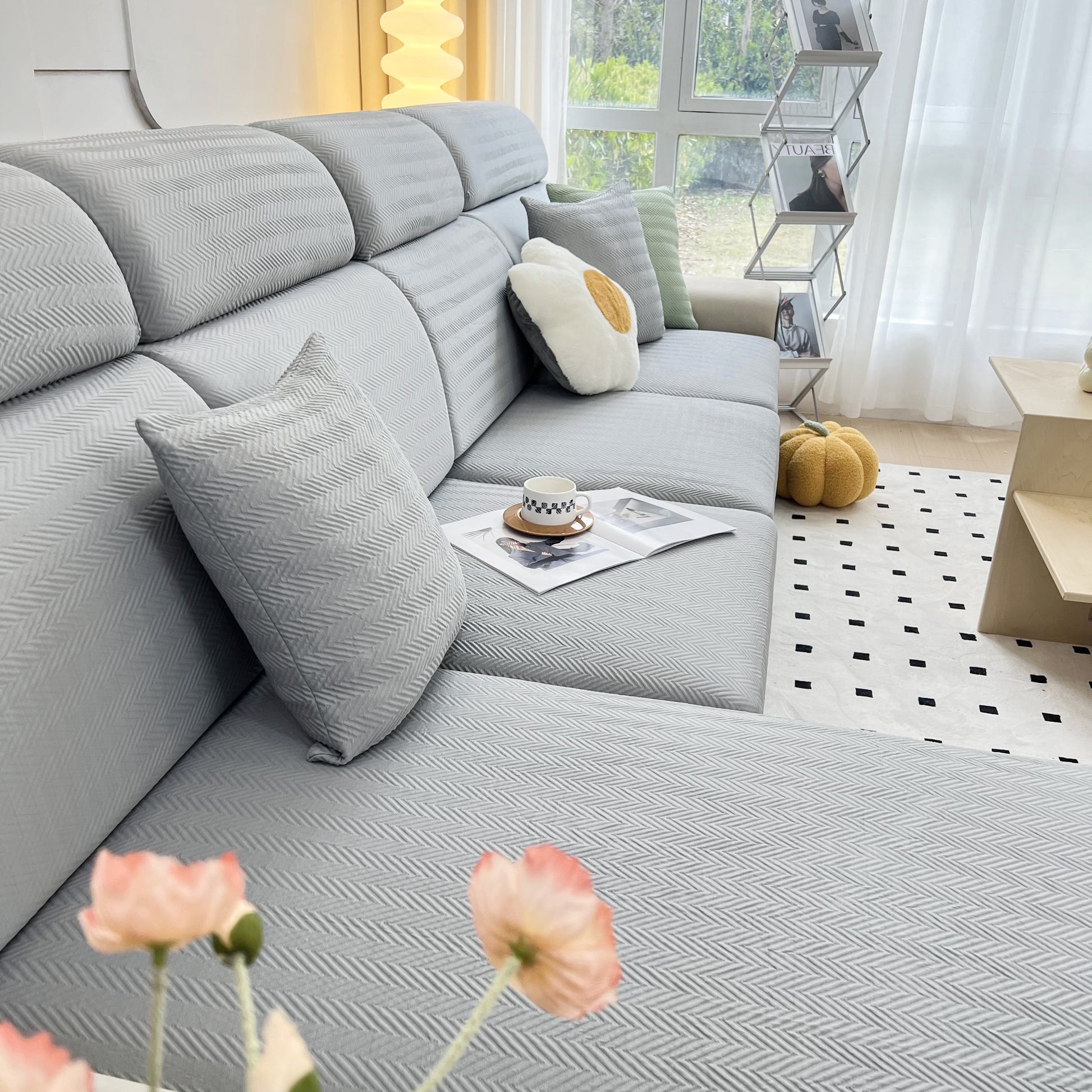 Cooling Stretchy Replacement Couch Cushion Covers for Sectional, Individual Couch Seat Cushion Covers on gray sofa