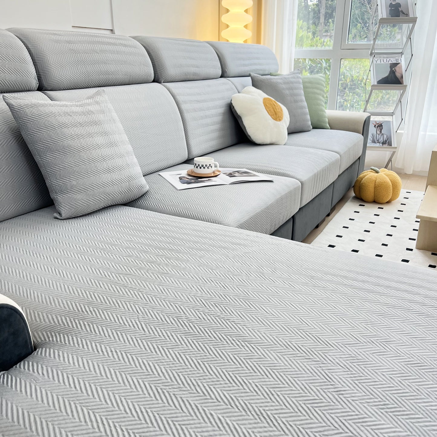 Cooling Stretchy Replacement Couch Cushion Covers for Sectional, Individual Couch Seat Cushion Covers on stylish sofa