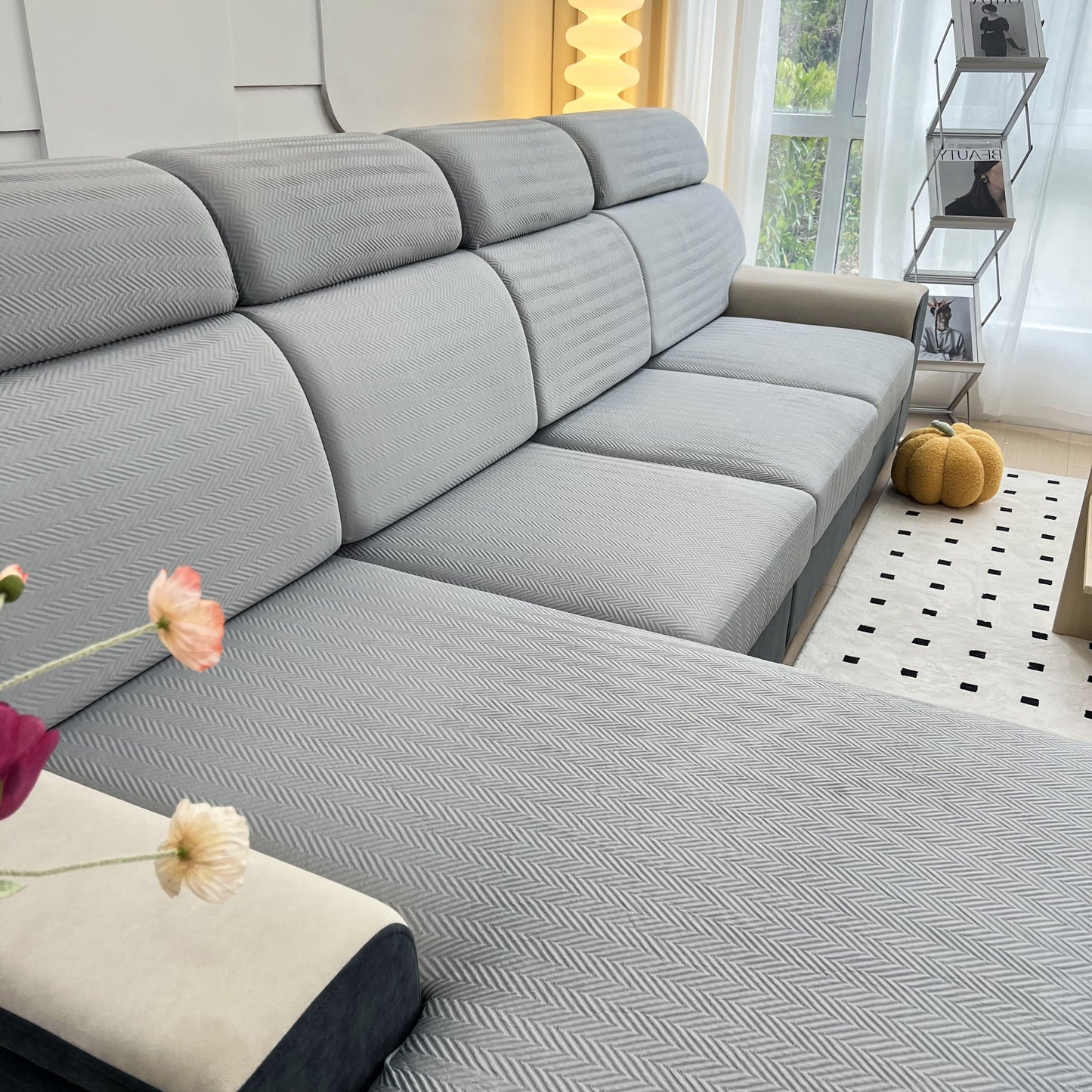 Cooling Stretchy Replacement Couch Cushion Covers for Sectional, Individual Couch Seat Cushion Covers on a modern sofa.