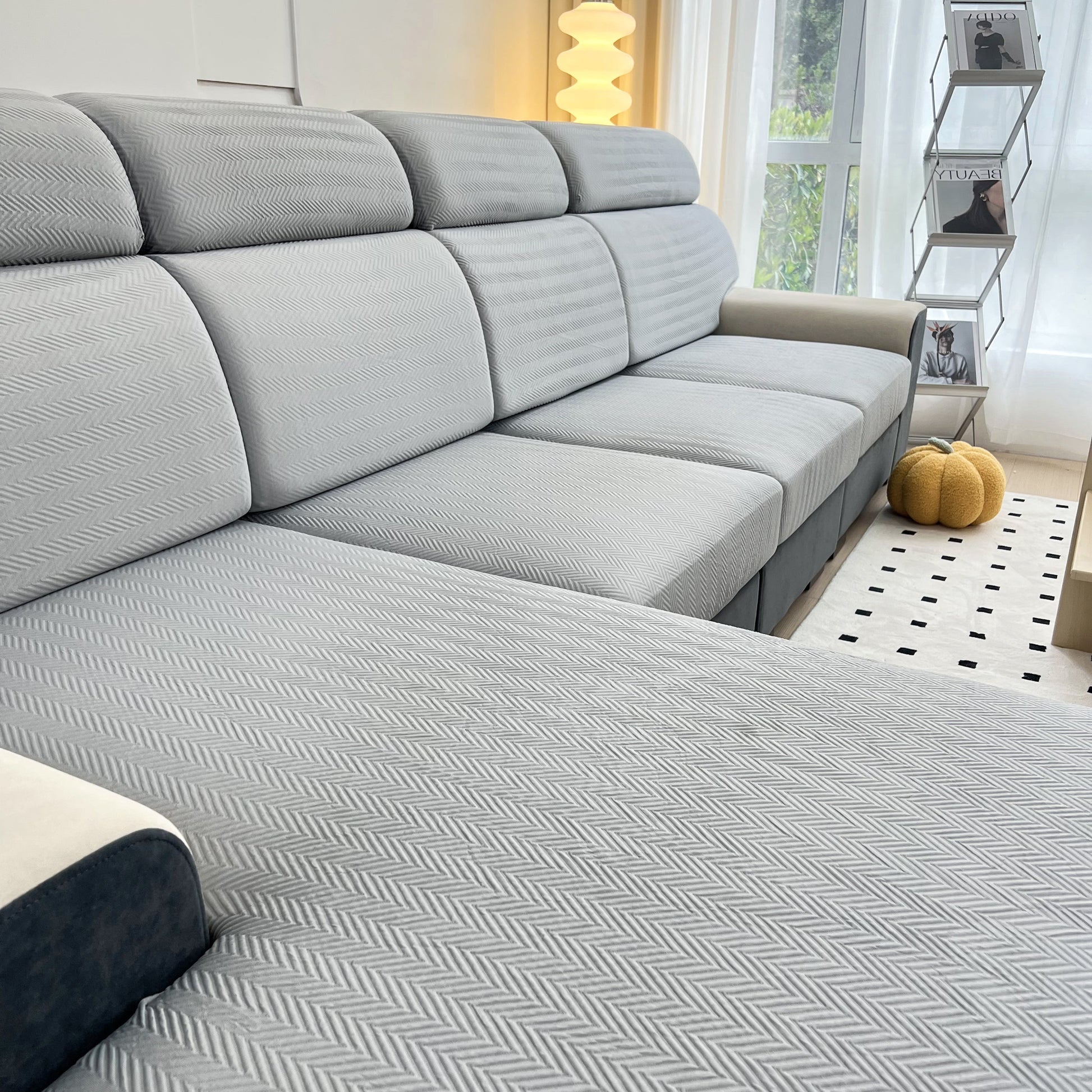 Cooling Stretchy Replacement Couch Cushion Covers for Sectional, Individual Couch Seat Cushion Covers in modern living room setting