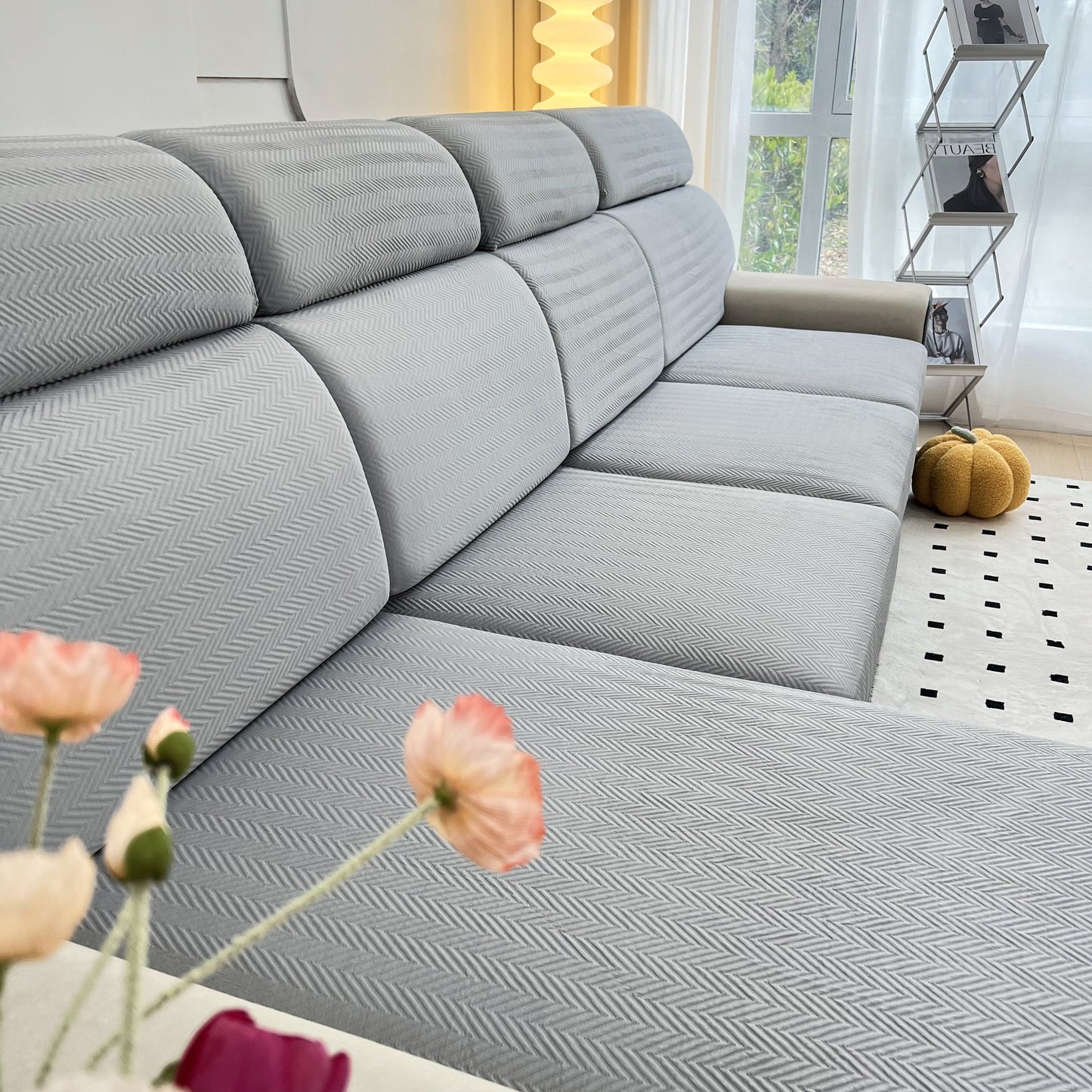 Cooling Stretchy Replacement Couch Cushion Covers for Sectional, Individual Couch Seat Cushion Covers on modern sofa