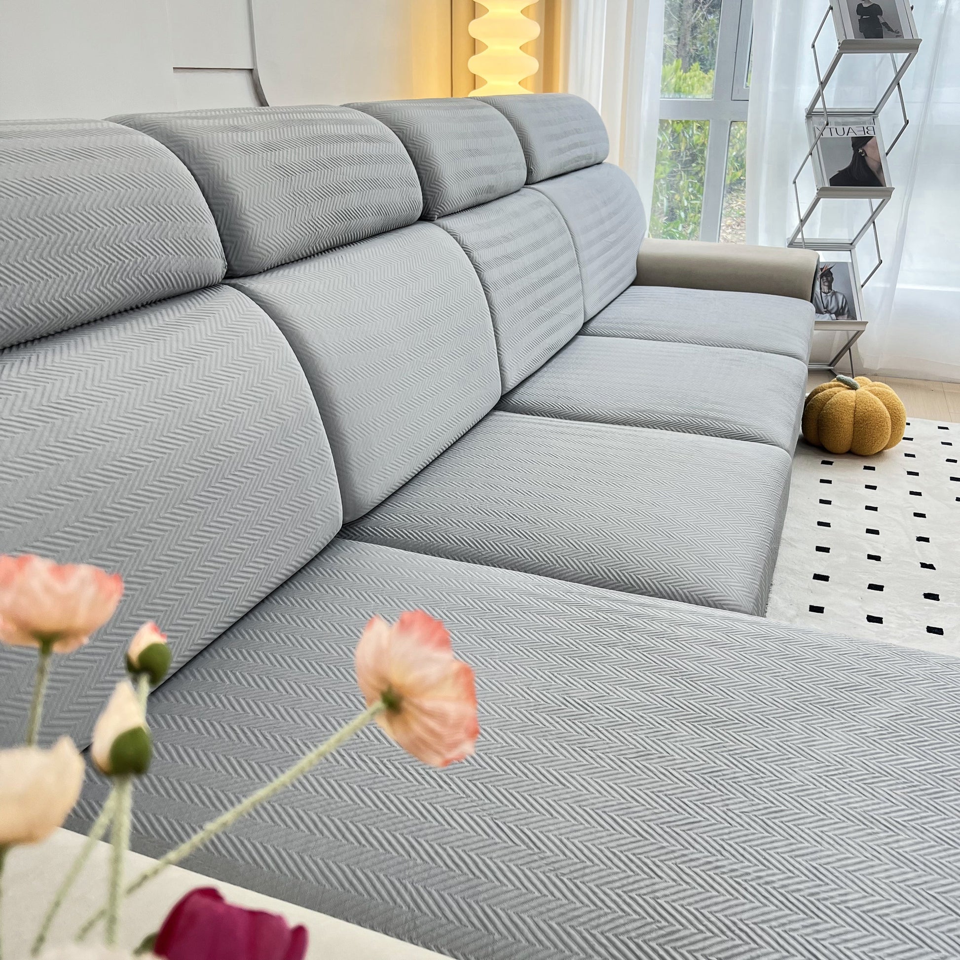 Cooling Stretchy Replacement Couch Cushion Covers for Sectional, Individual Couch Seat Cushion Covers on modern sofa