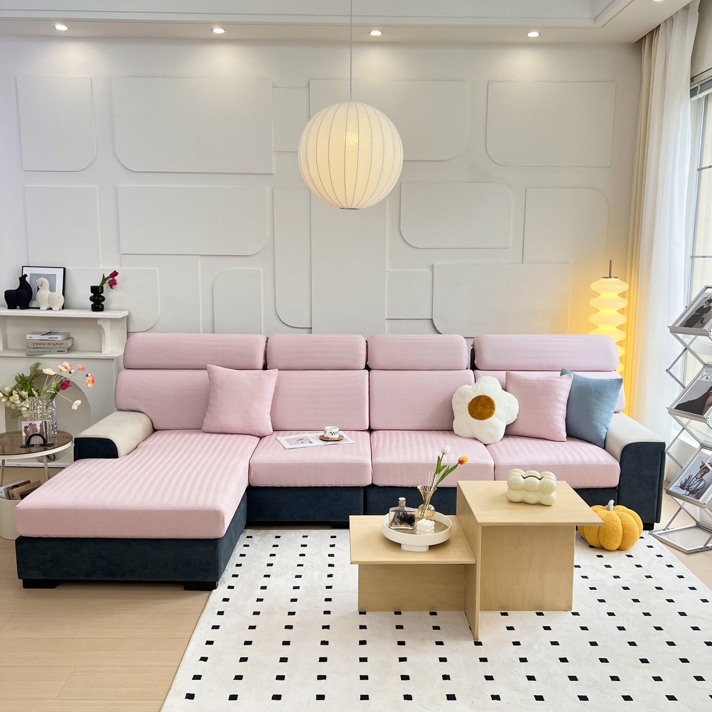 Cooling Stretchy Replacement Couch Cushion Covers for Sectional, Individual Couch Seat Cushion Covers in a stylish living room.