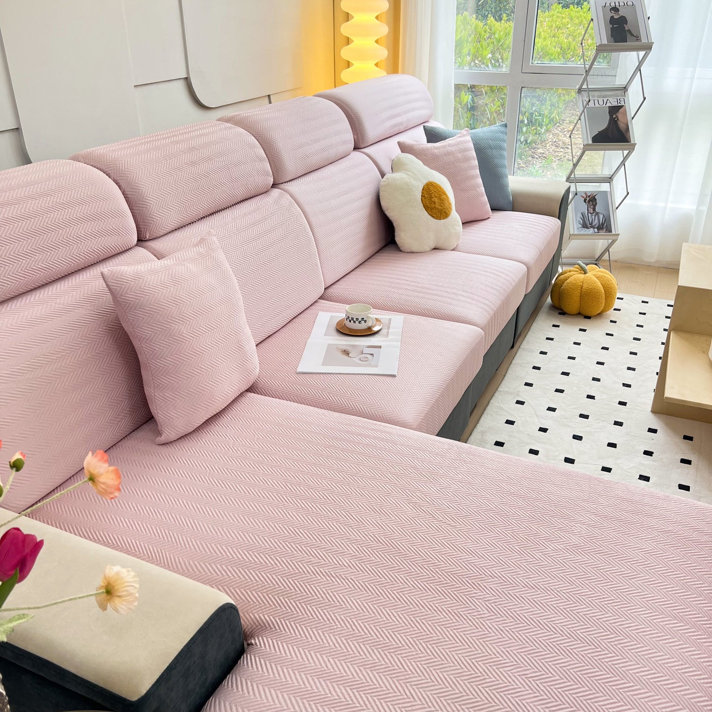 Cooling Stretchy Replacement Couch Cushion Covers for Sectional, Individual Couch Seat Cushion Covers in a stylish living room setting