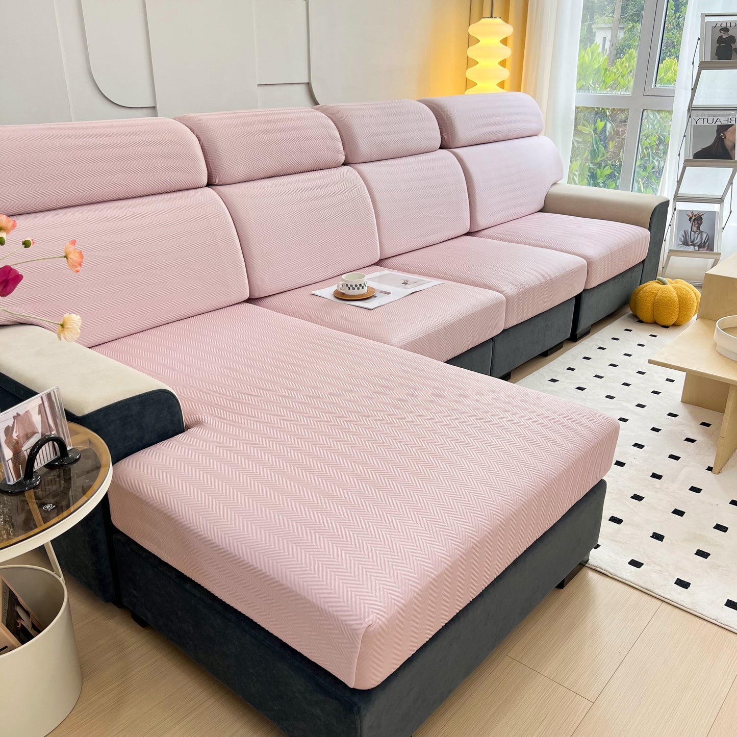 Cooling Stretchy Replacement Couch Cushion Covers for Sectional, Individual Couch Seat Cushion Covers in a modern living room setting