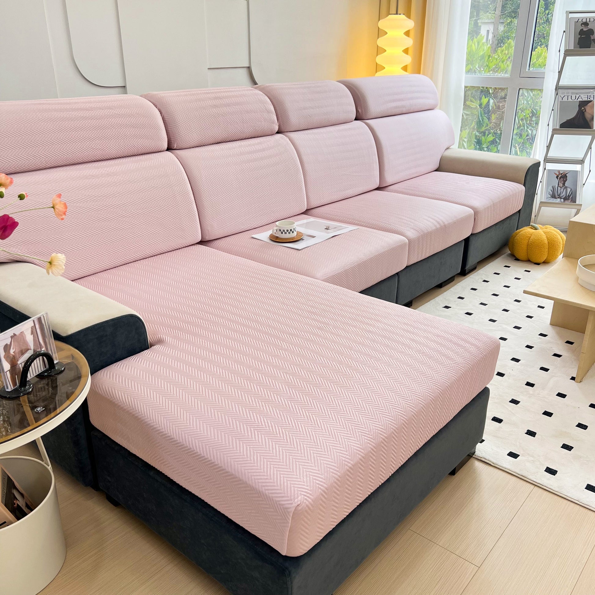 Cooling Stretchy Replacement Couch Cushion Covers for Sectional, Individual Couch Seat Cushion Covers in a modern living room setting
