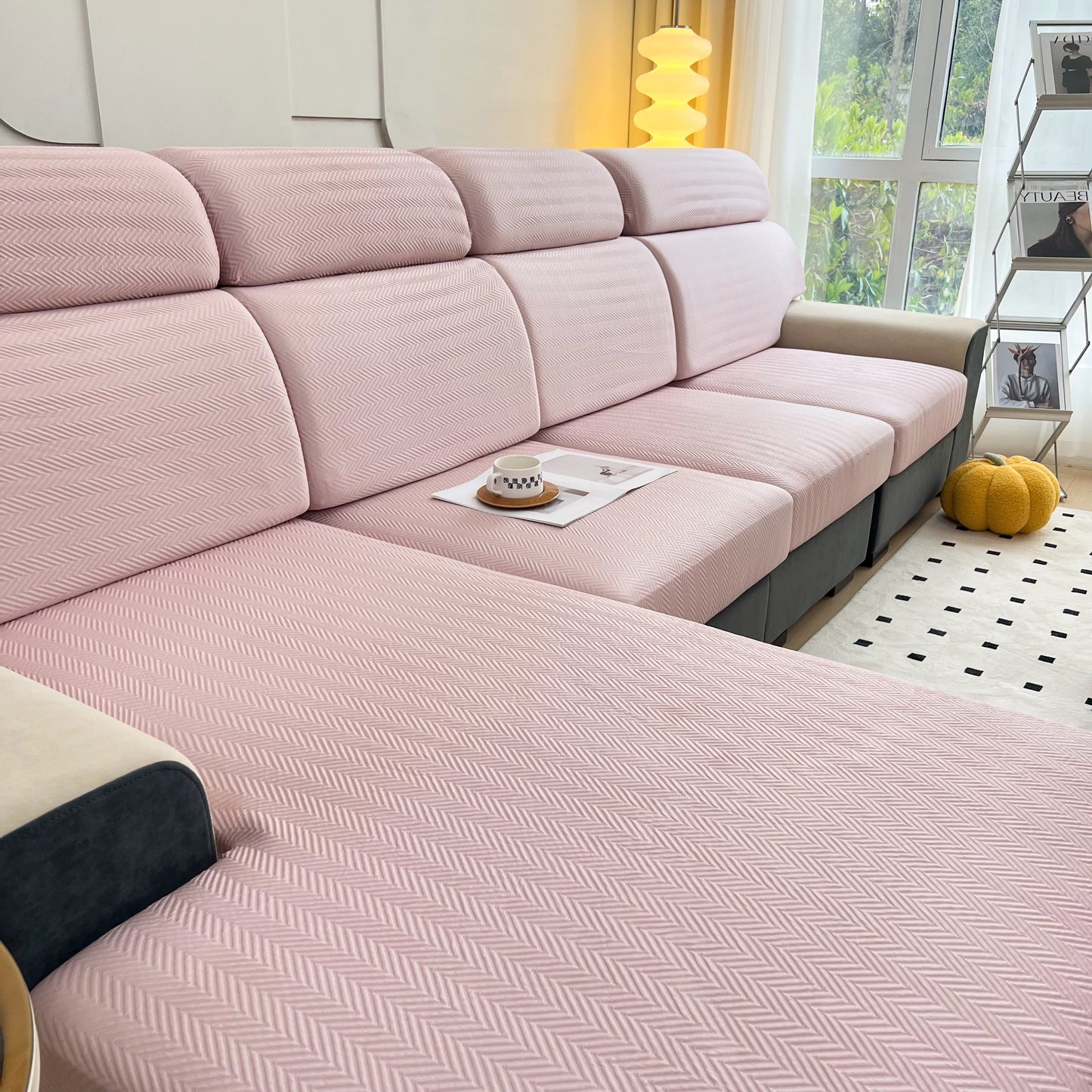 Cooling Stretchy Replacement Couch Cushion Covers for Sectional, Individual Couch Seat Cushion Covers in stylish pink