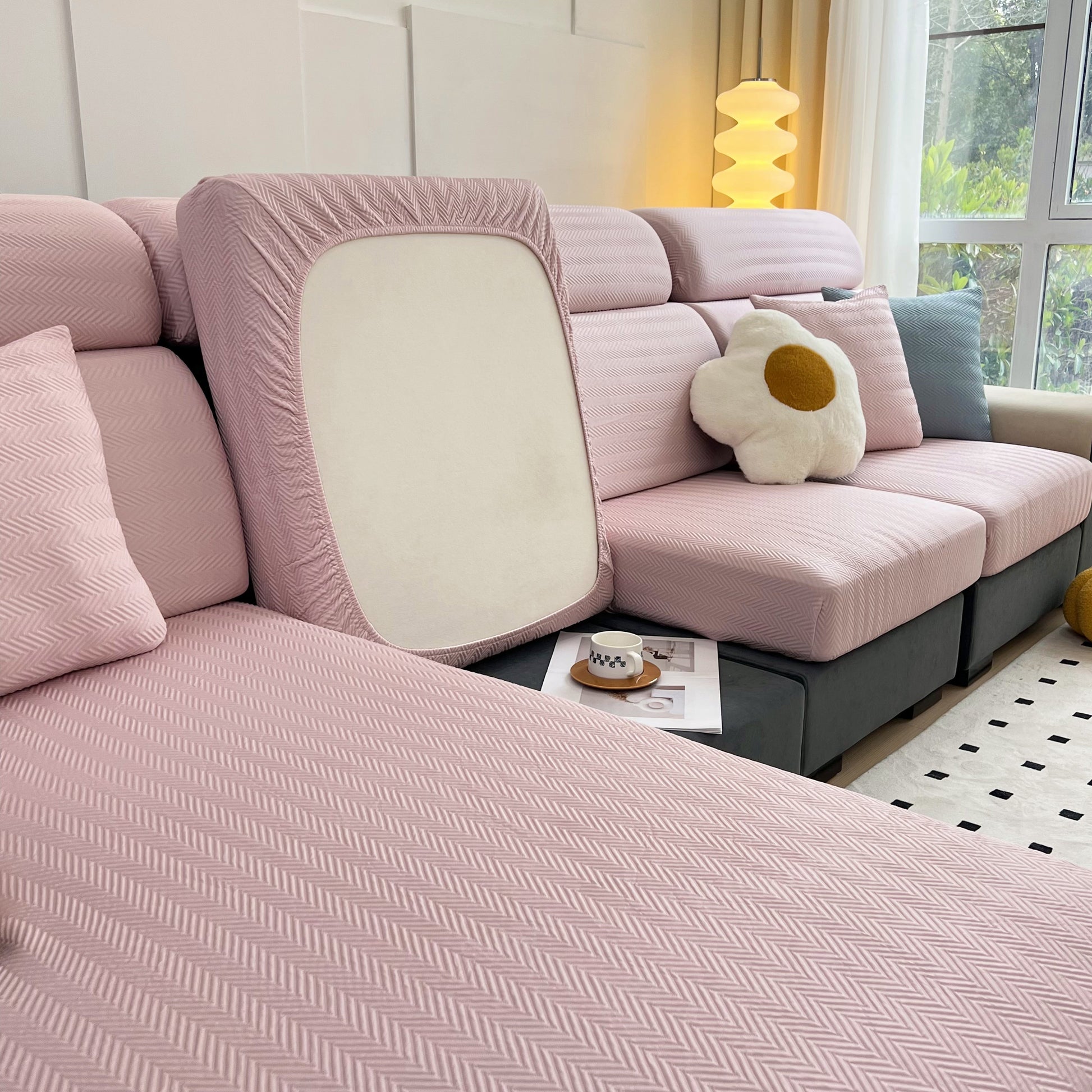Cooling Stretchy Replacement Couch Cushion Covers for Sectional, Individual Couch Seat Cushion Covers in living room setup