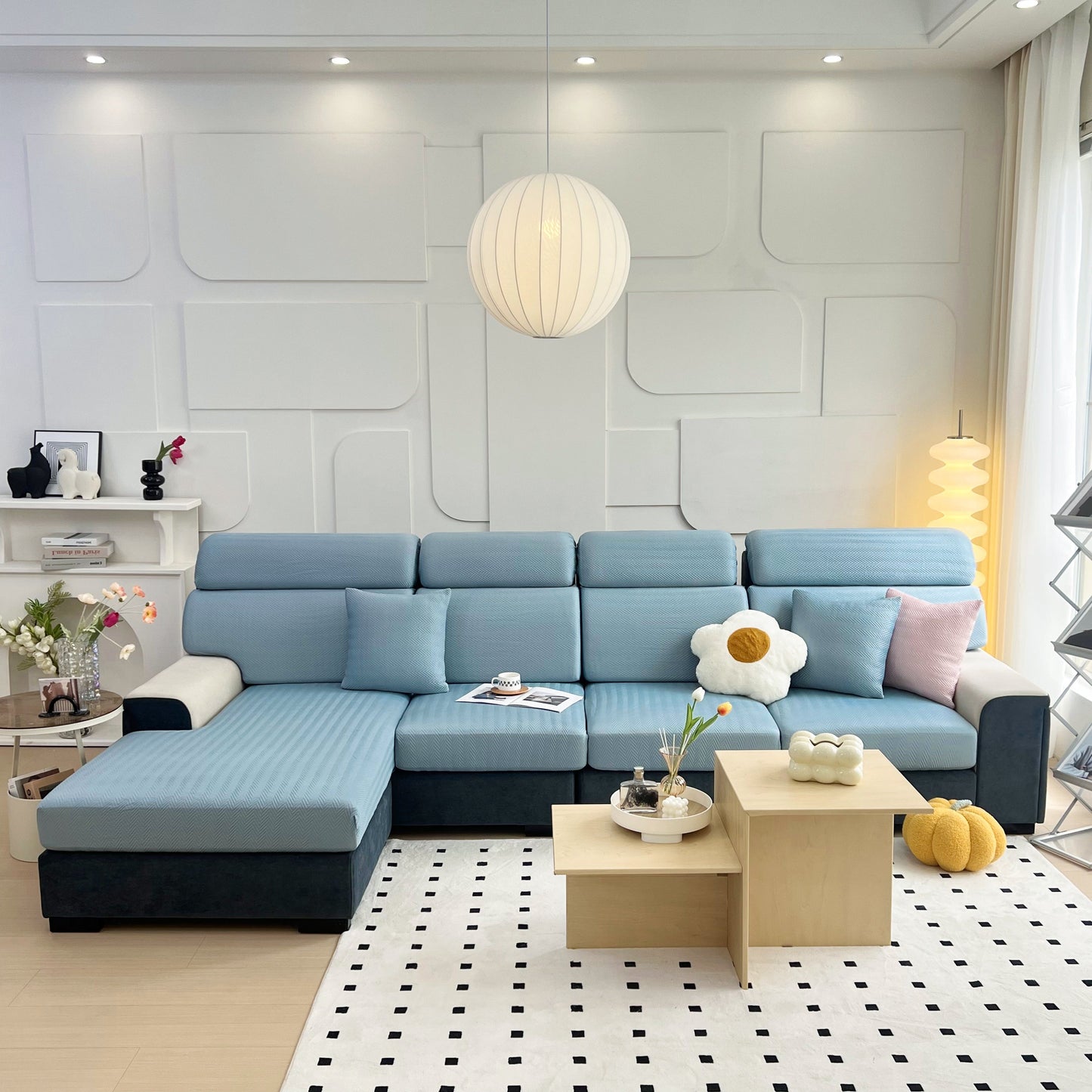 Stylish living room with modern sectional sofa and decor