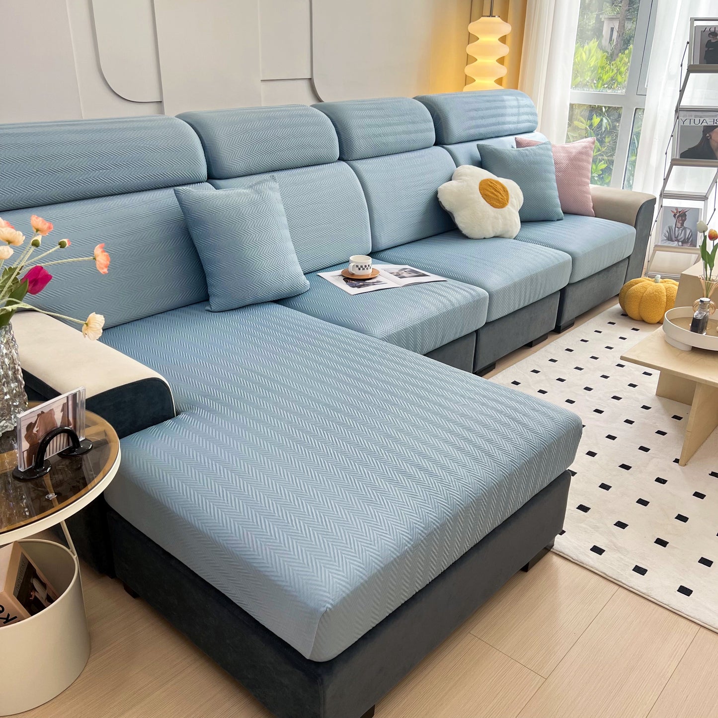 Cooling Stretchy Replacement Couch Cushion Covers for Sectional, Individual Couch Seat Cushion Covers on modern sofa