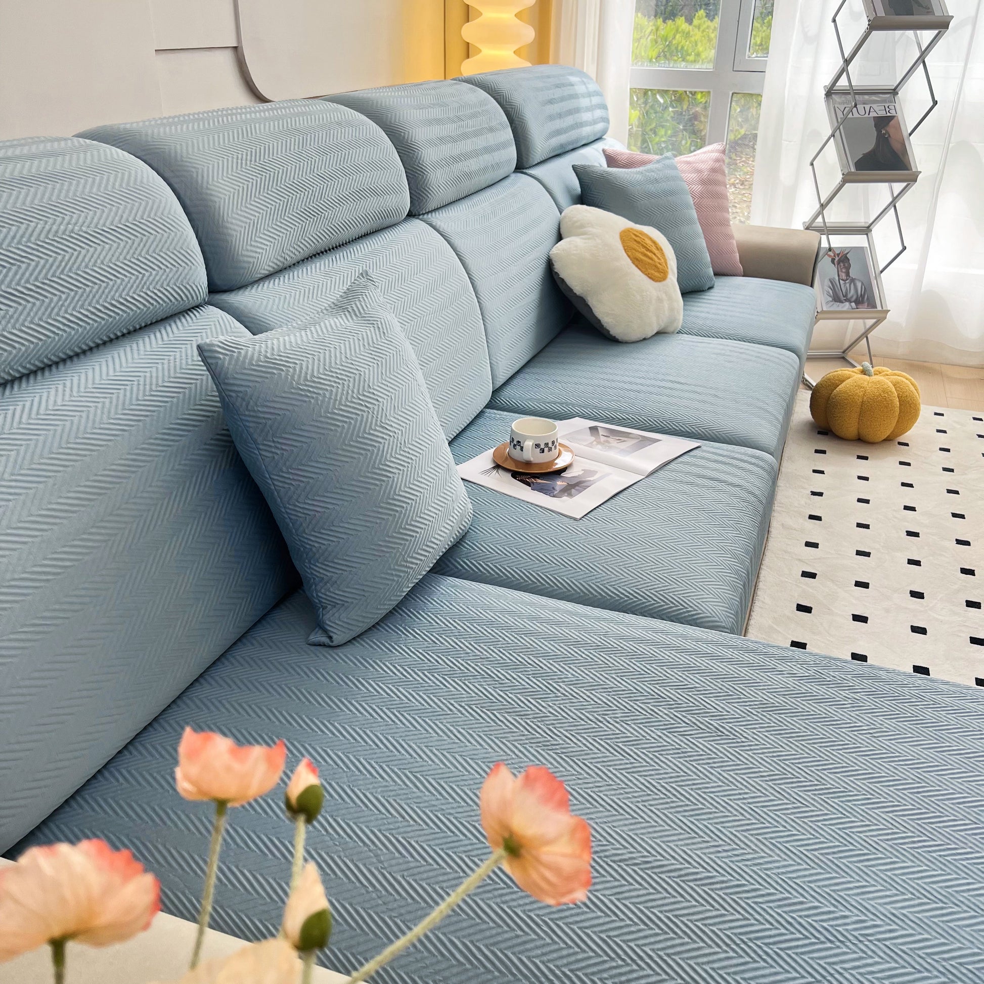 Cooling Stretchy Replacement Couch Cushion Covers for Sectional, Individual Couch Seat Cushion Covers on a stylish sofa setup.