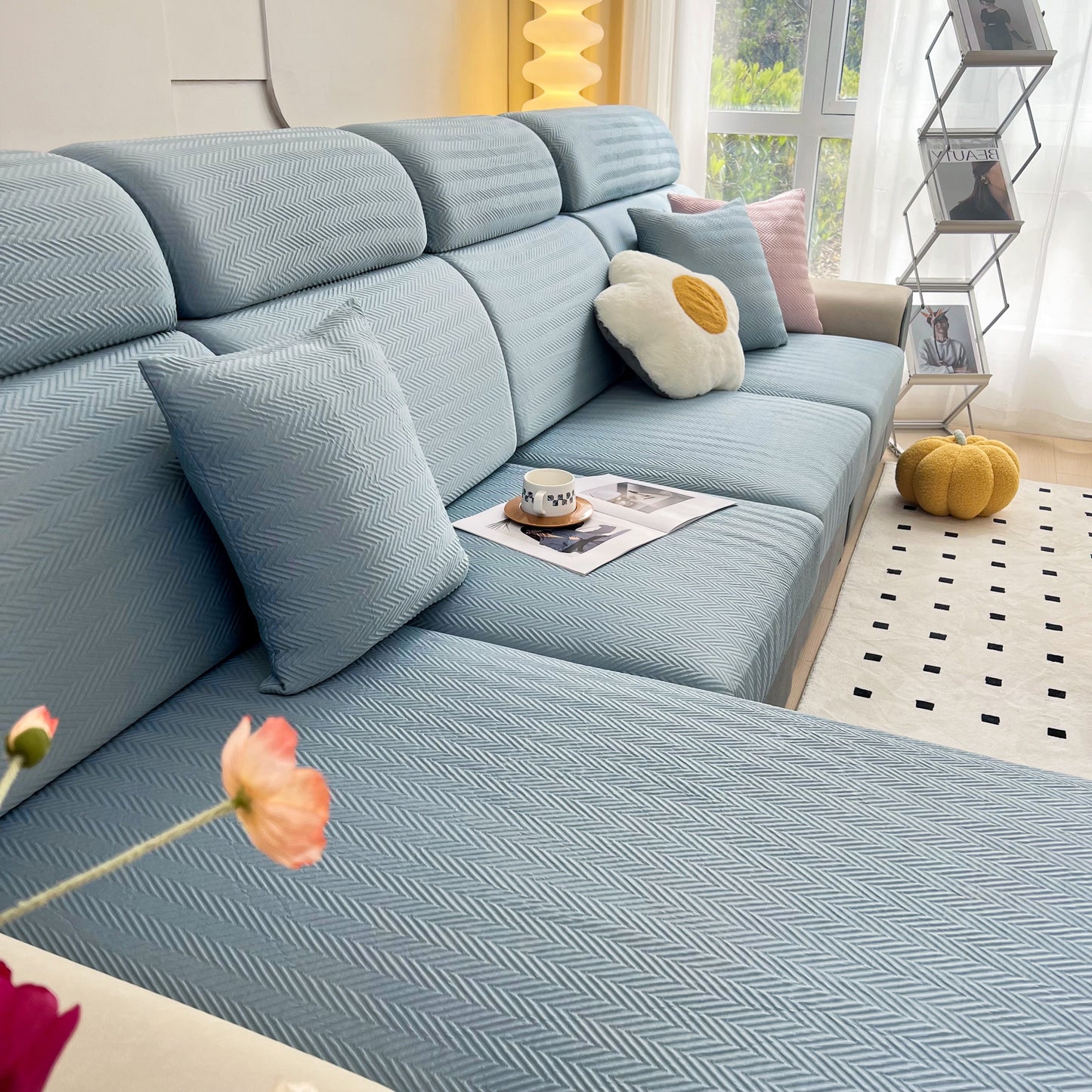 Cooling Stretchy Replacement Couch Cushion Covers for Sectional, Individual Couch Seat Cushion Covers on a modern sofa