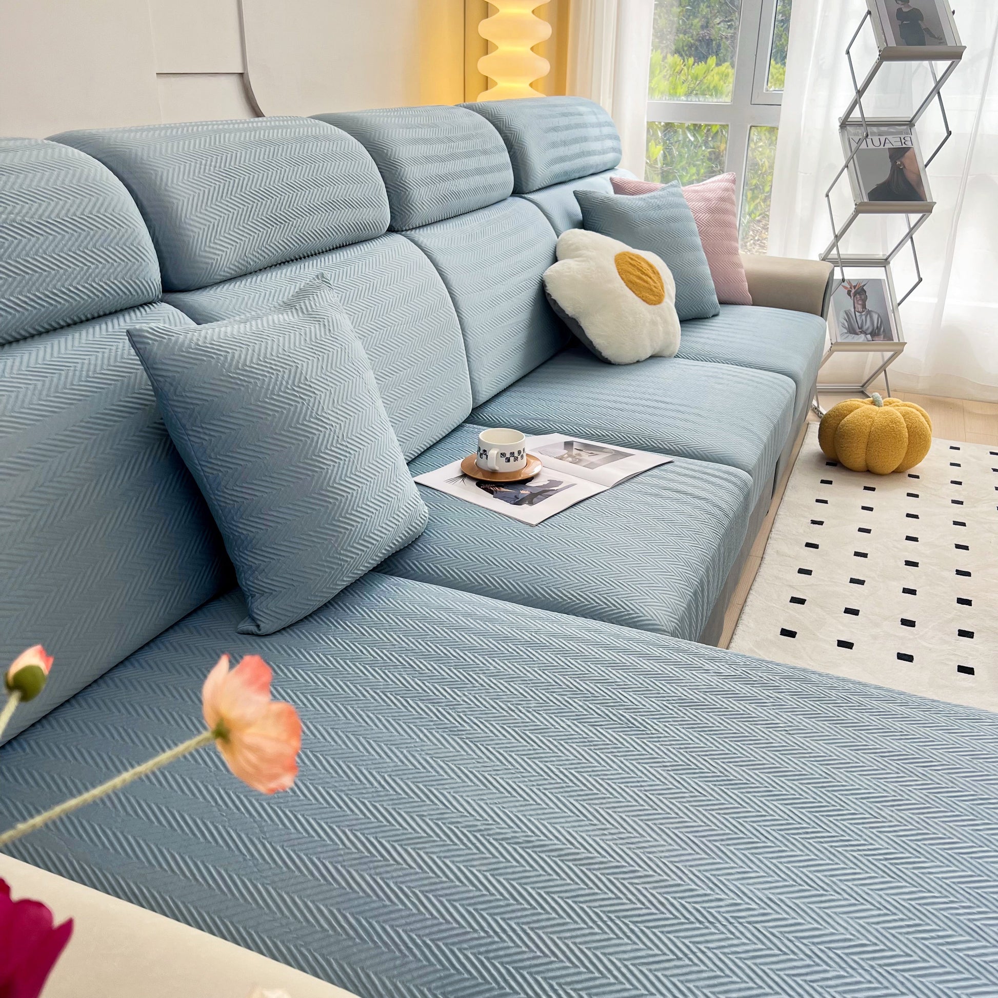 Cooling Stretchy Replacement Couch Cushion Covers for Sectional, Individual Couch Seat Cushion Covers on a modern sofa