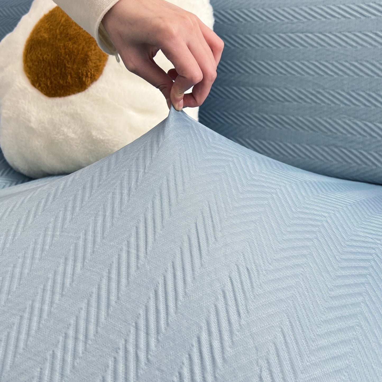 Cooling Stretchy Replacement Couch Cushion Covers for Sectional, Individual Couch Seat Cushion Covers on blue fabric