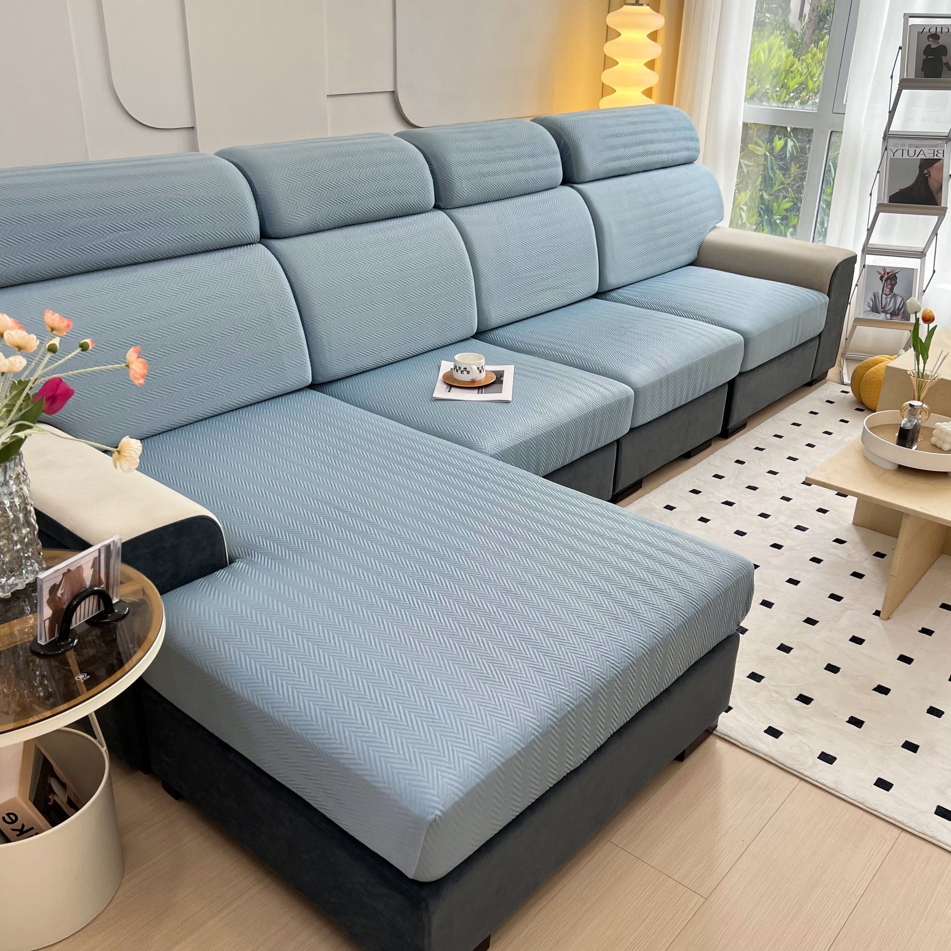 Cooling Stretchy Replacement Couch Cushion Covers for Sectional, Individual Couch Seat Cushion Covers on stylish sofa
