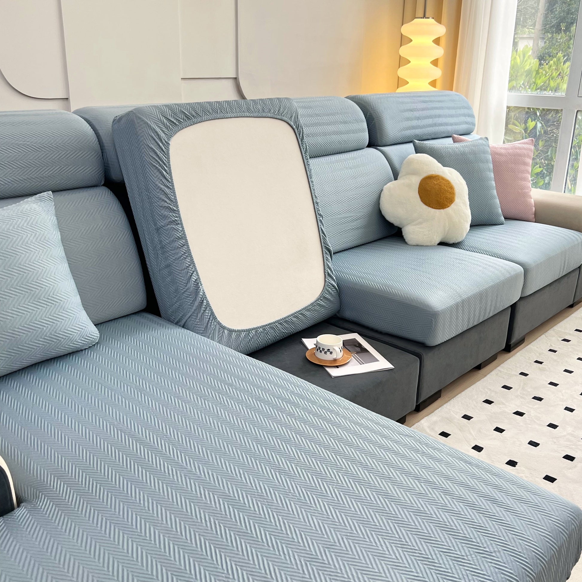 Cooling Stretchy Replacement Couch Cushion Covers for Sectional, Individual Couch Seat Cushion Covers in ice silk fabric.