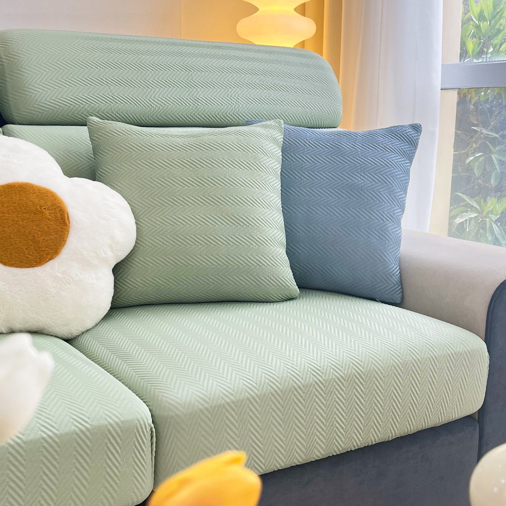 Cooling Stretchy Replacement Couch Cushion Covers for Sectional, Individual Couch Seat Cushion Covers on a stylish sofa.