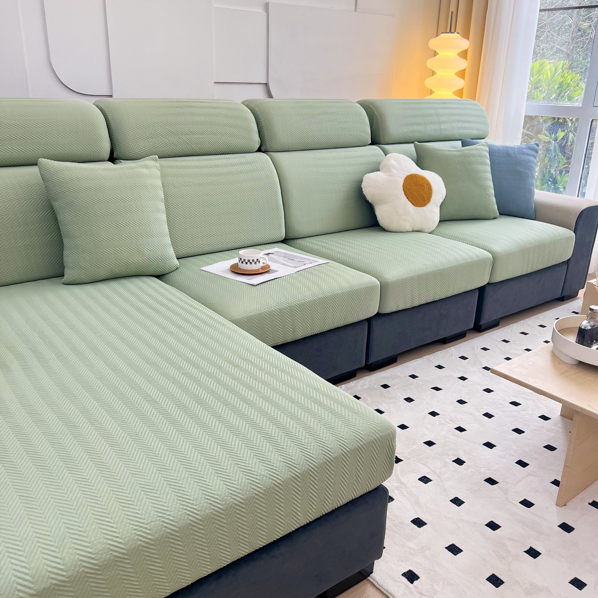 Cooling Stretchy Replacement Couch Cushion Covers for Sectional, Individual Couch Seat Cushion Covers in green ice silk fabric