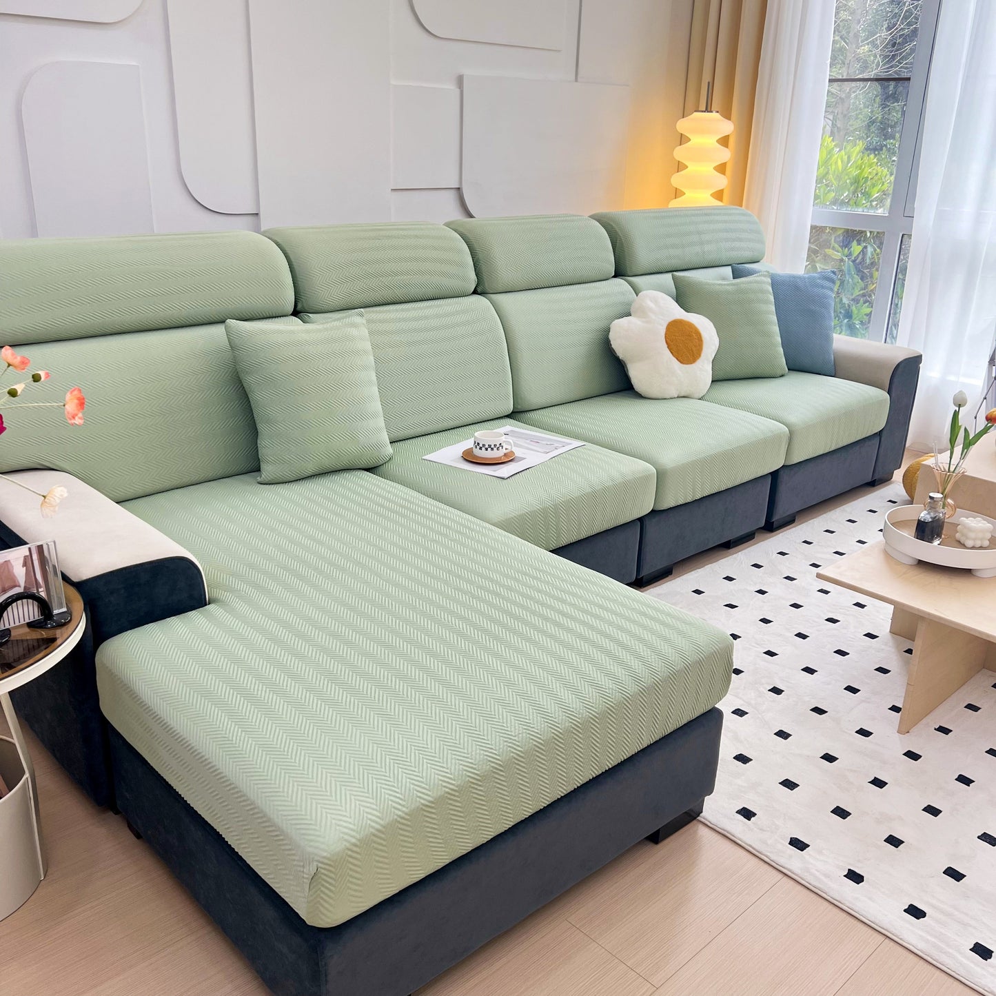 Cooling Stretchy Replacement Couch Cushion Covers for Sectional, Individual Couch Seat Cushion Covers on modern sectional sofa