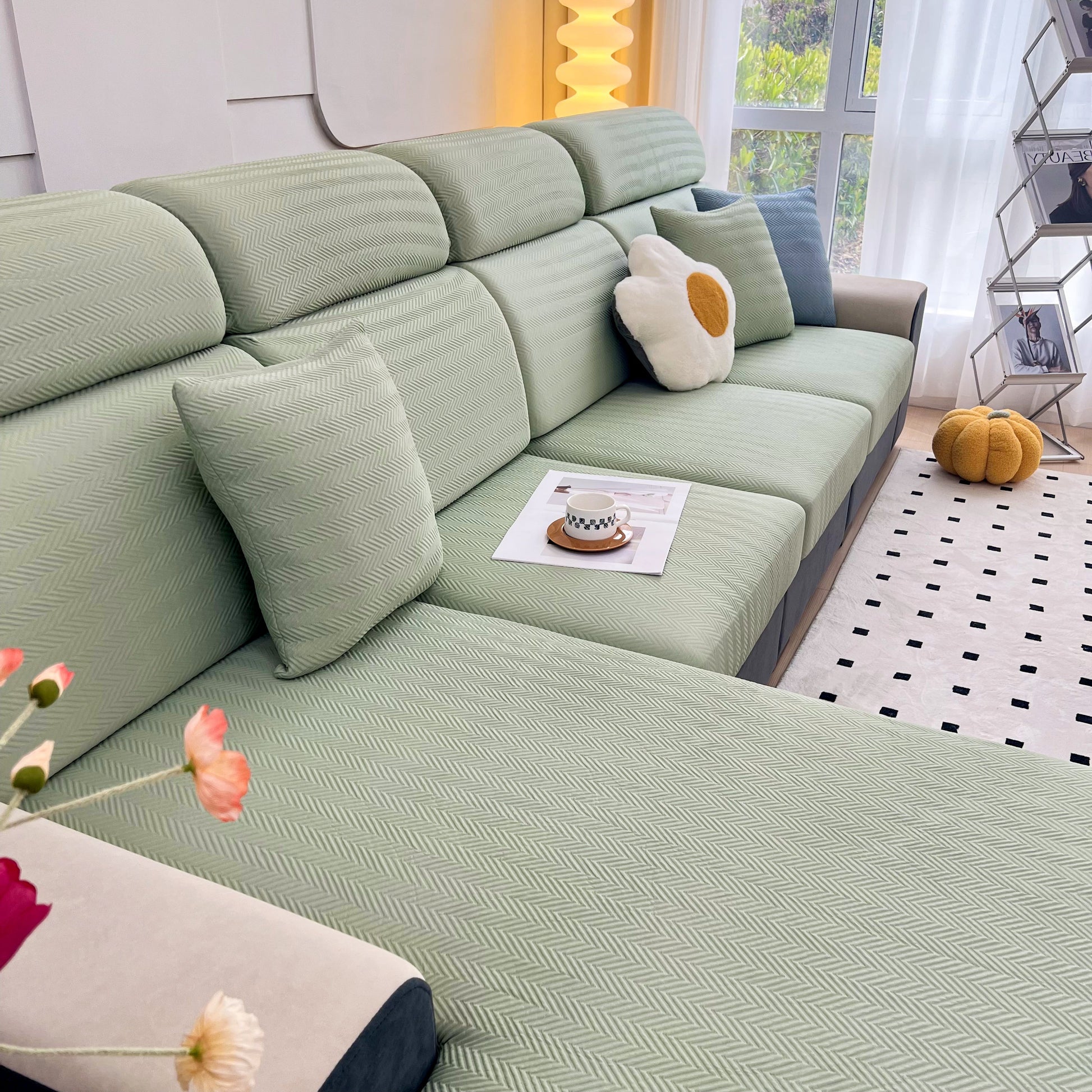 Cooling Stretchy Replacement Couch Cushion Covers for Sectional, Individual Couch Seat Cushion Covers on stylish sofa.
