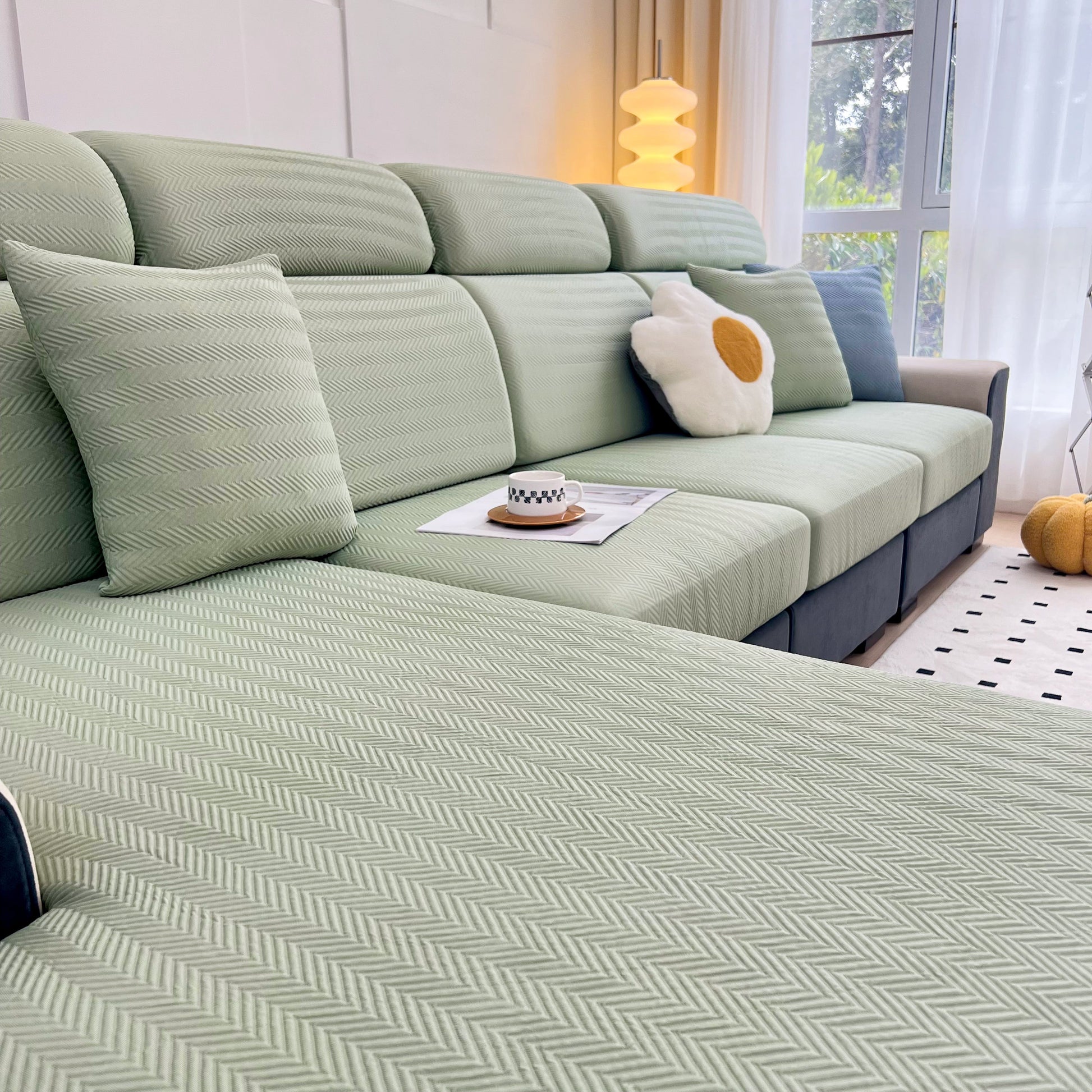 Cooling Stretchy Replacement Couch Cushion Covers for Sectional, Individual Couch Seat Cushion Covers in modern living room