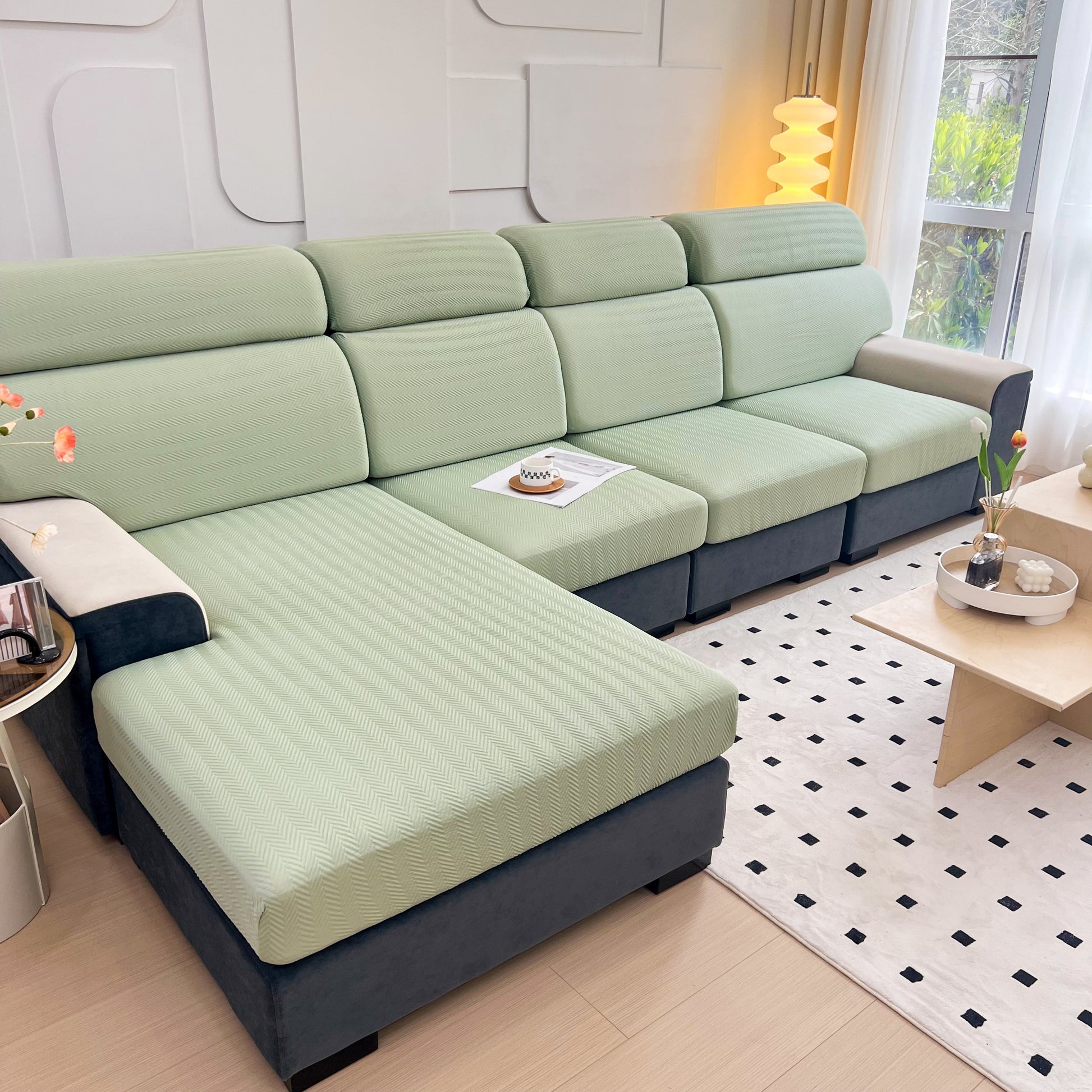 Cooling Stretchy Replacement Couch Cushion Covers for Sectional, Individual Couch Seat Cushion Covers in living room setting