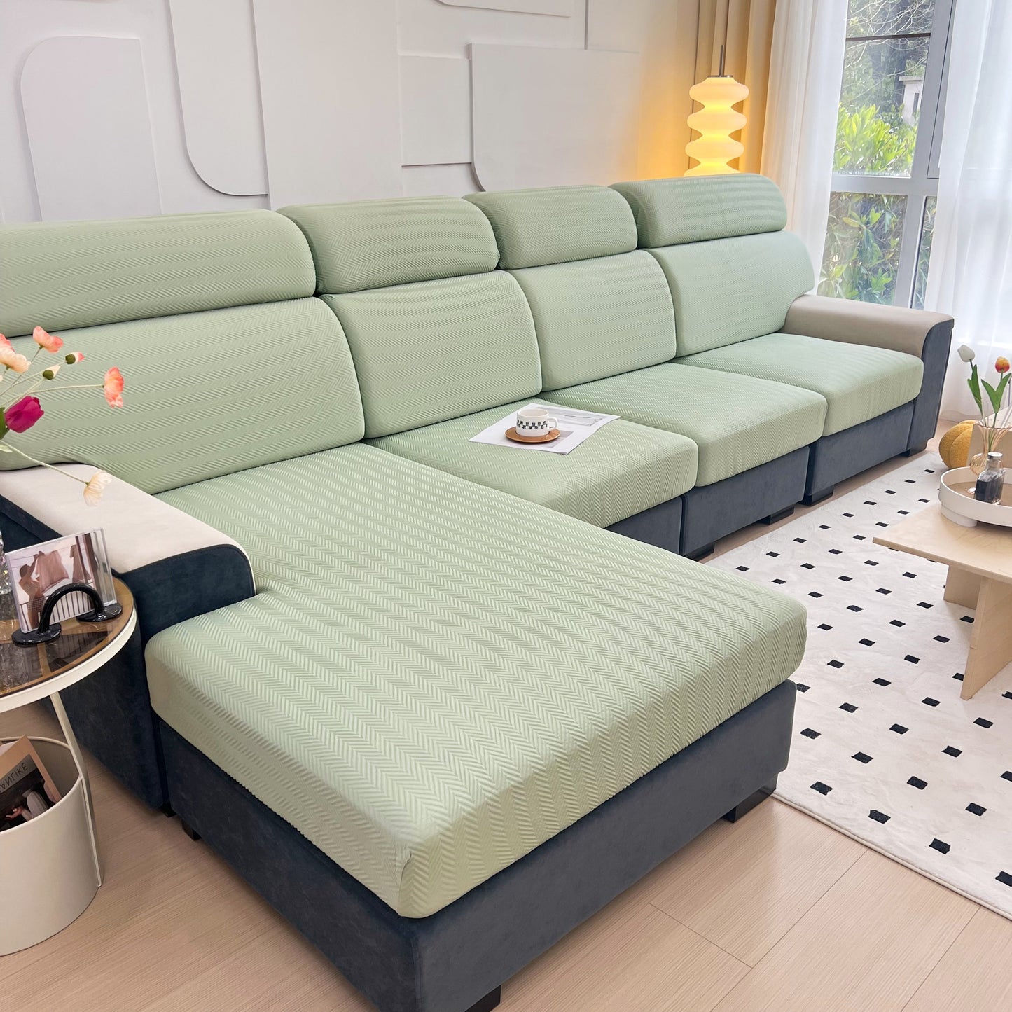 Cooling Stretchy Replacement Couch Cushion Covers for Sectional, Individual Couch Seat Cushion Covers in modern living room