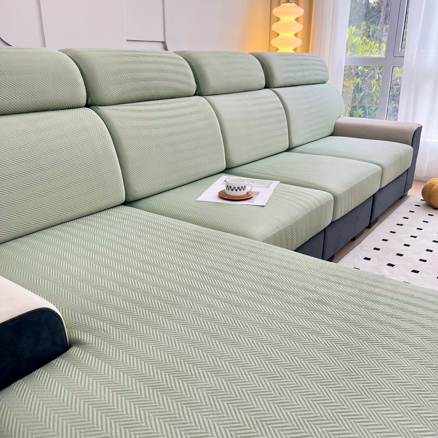 Cooling Stretchy Replacement Couch Cushion Covers for Sectional, Individual Couch Seat Cushion Covers on a modern sofa.