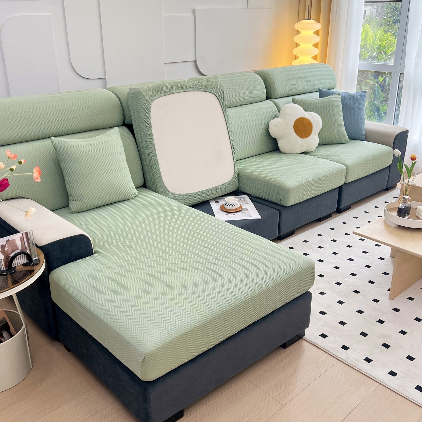Cooling Stretchy Replacement Couch Cushion Covers for Sectional, Individual Couch Seat Cushion Covers in living room setting
