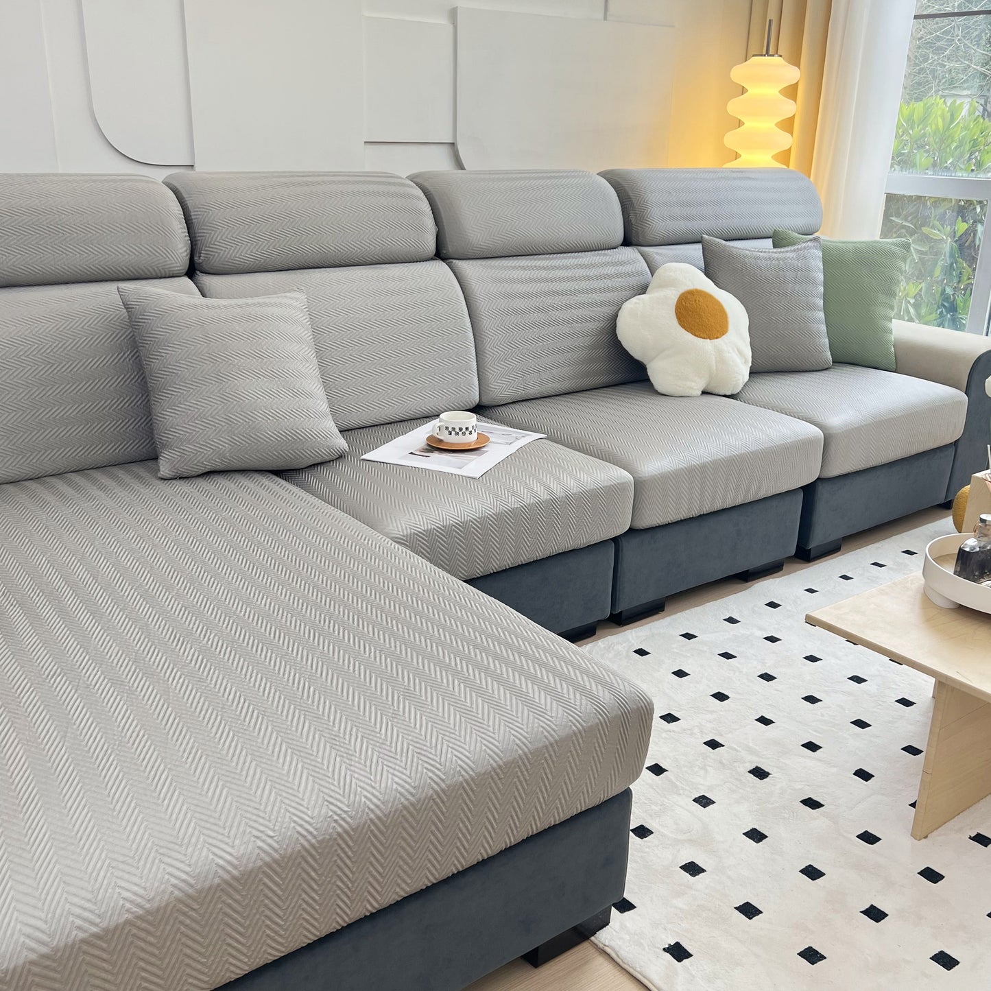 Cooling Stretchy Replacement Couch Cushion Covers for Sectional, Individual Couch Seat Cushion Covers on modern sofa