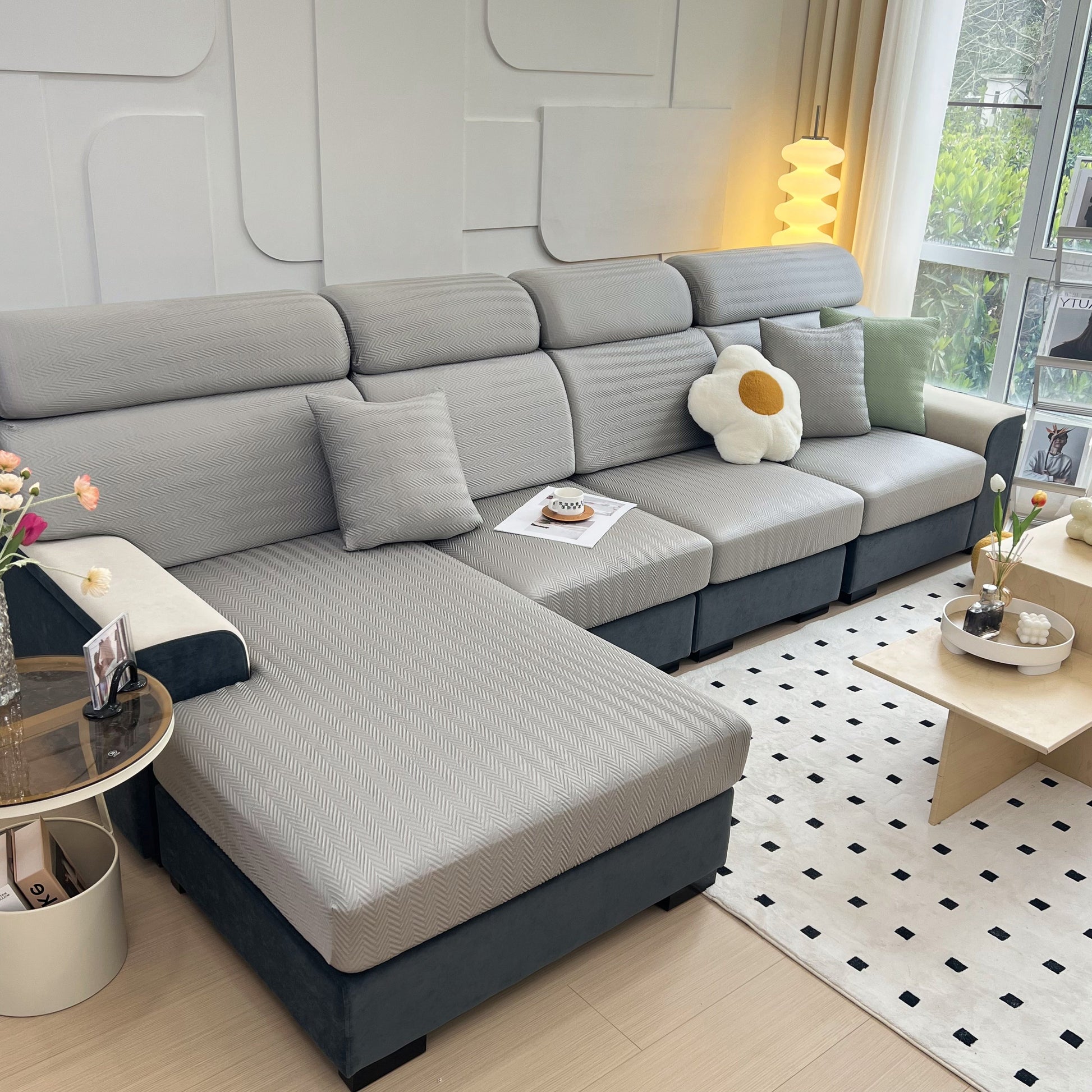 Cooling Stretchy Replacement Couch Cushion Covers for Sectional, Individual Couch Seat Cushion Covers on modern sectional sofa