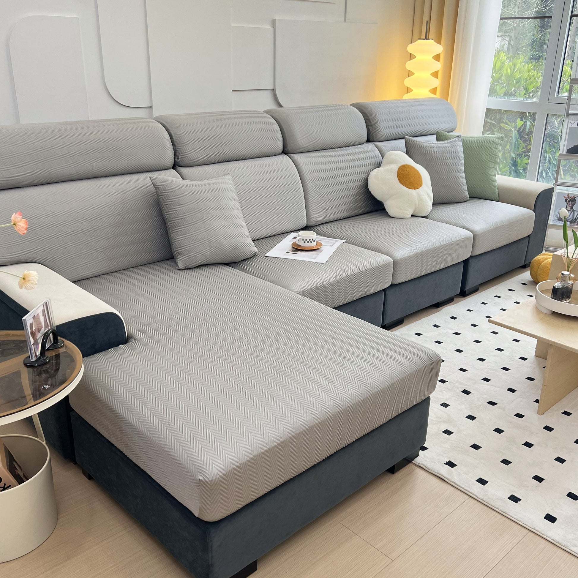 Cooling Stretchy Replacement Couch Cushion Covers for Sectional, Individual Couch Seat Cushion Covers on a modern sofa