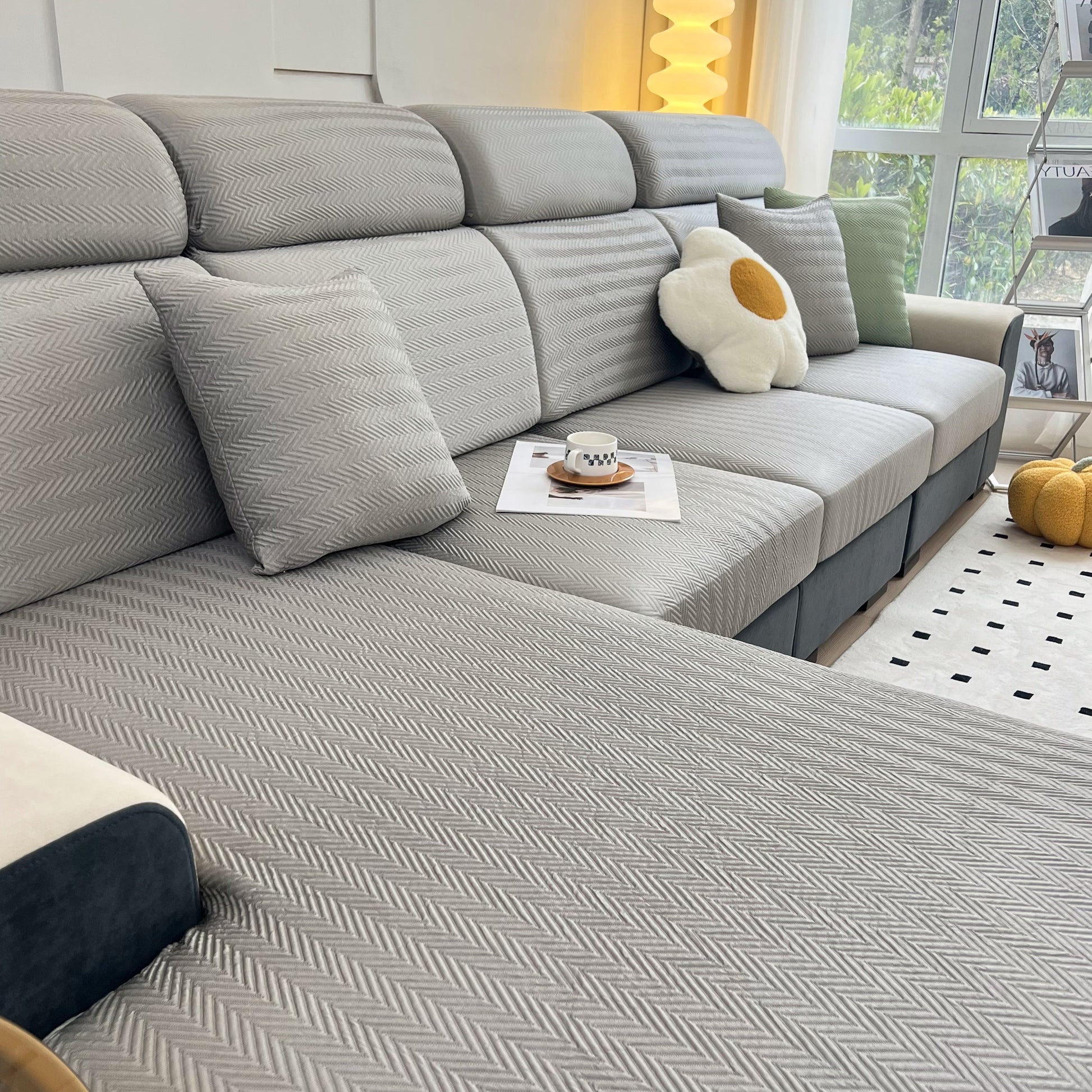 Cooling Stretchy Replacement Couch Cushion Covers for Sectional, Individual Couch Seat Cushion Covers in living room setting