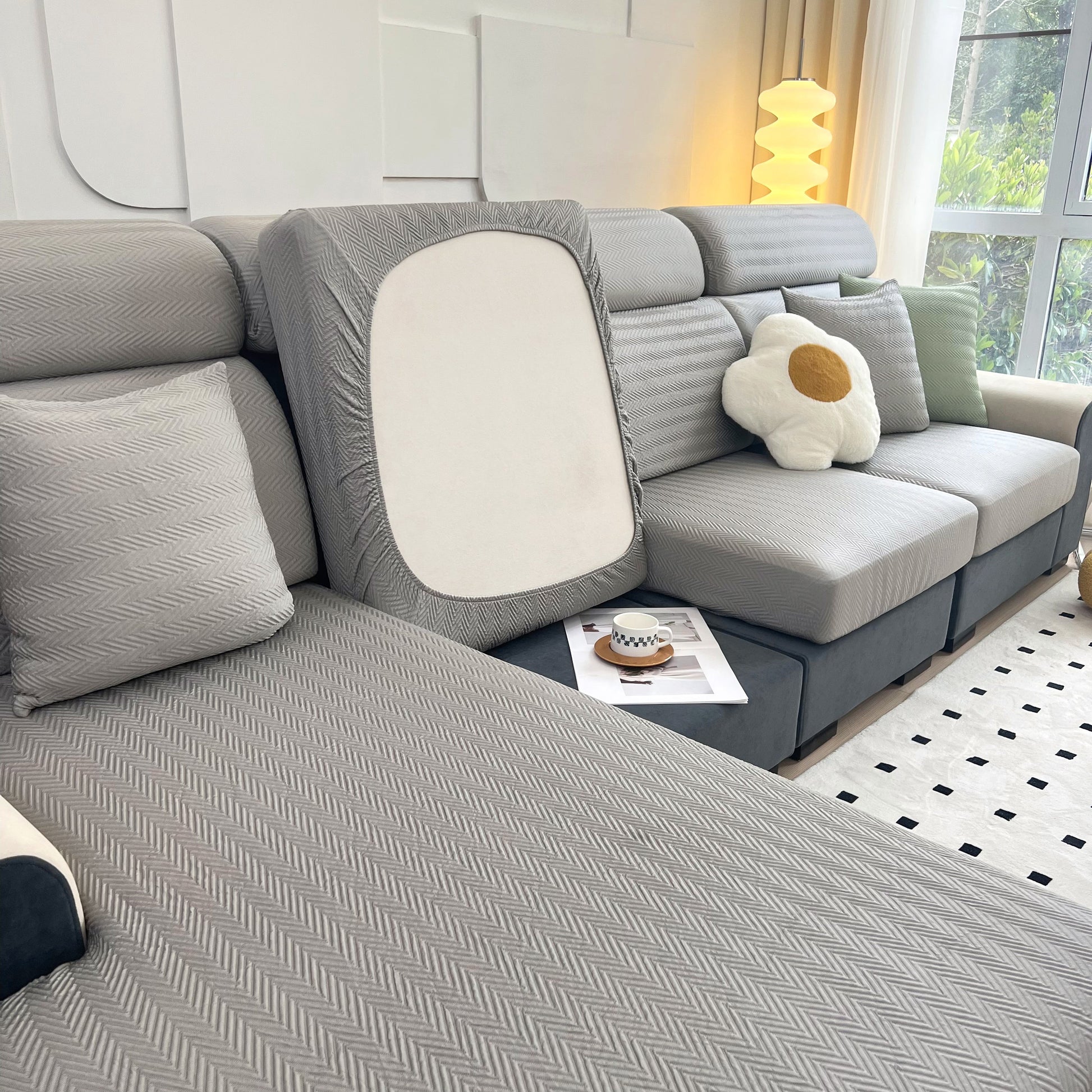 Cooling Stretchy Replacement Couch Cushion Covers for Sectional, Individual Couch Seat Cushion Covers on a modern sofa.