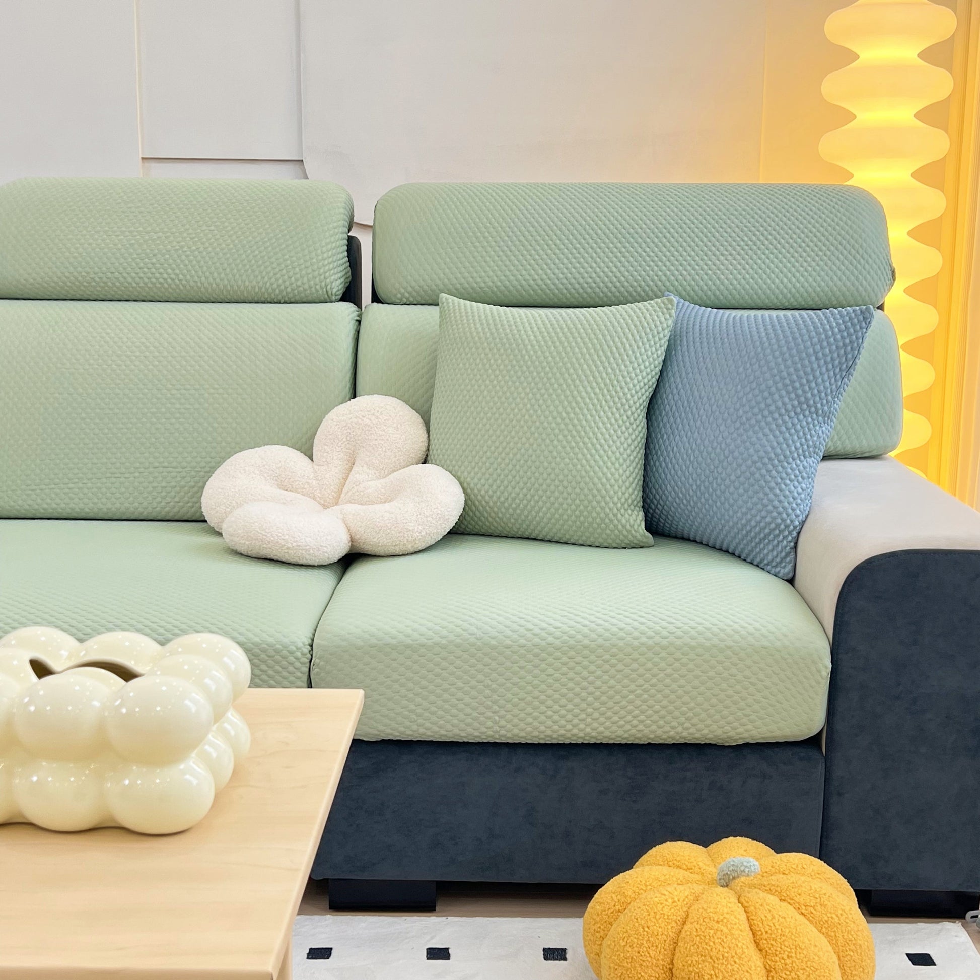 Cooling Stretch Sofa Seat Cushion Covers on a modern couch, featuring slip covers and cushion protectors for a cozy home setting.
